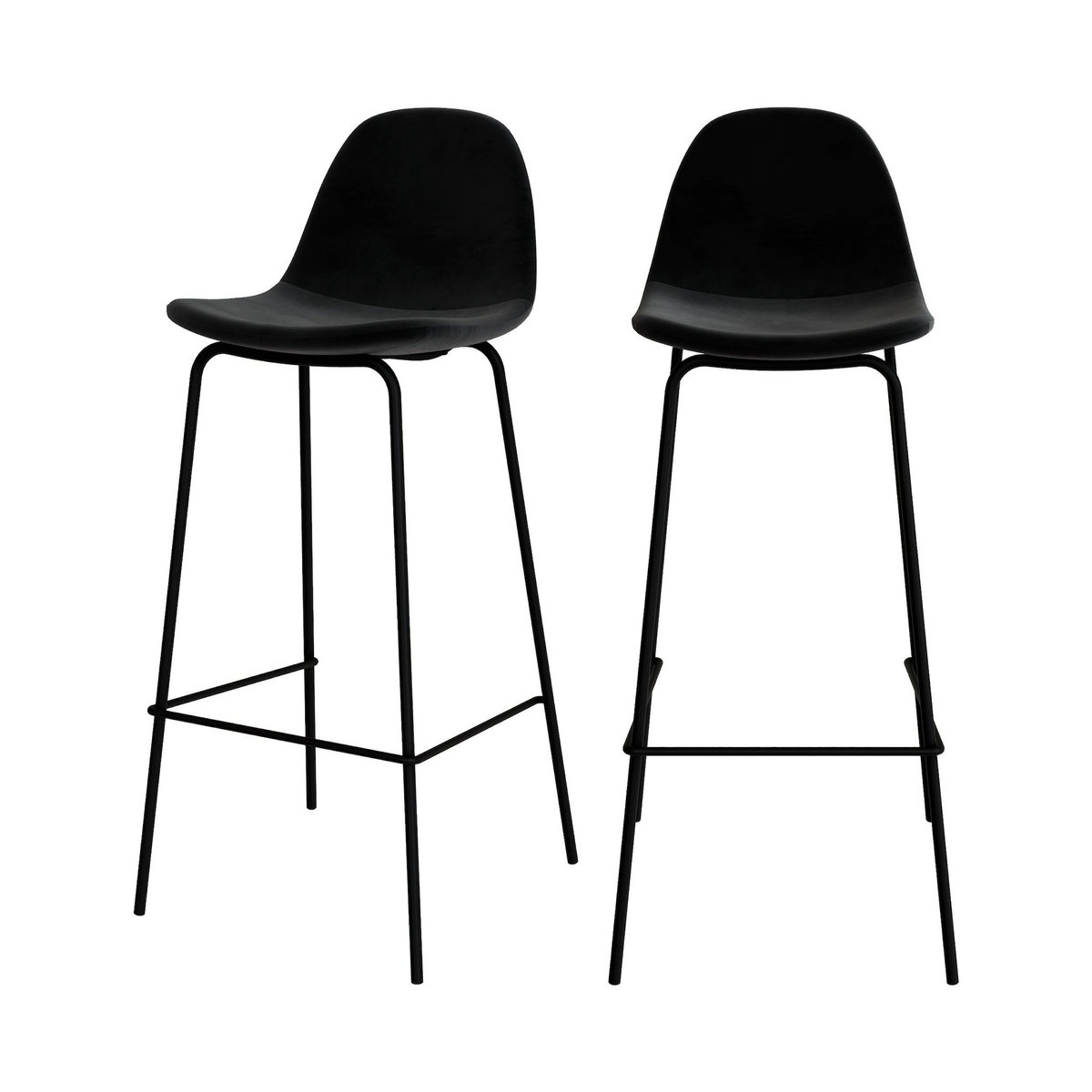 Rendez vous déco Lot de 2 chaises de bar en velours noir 75 cm-Henrik