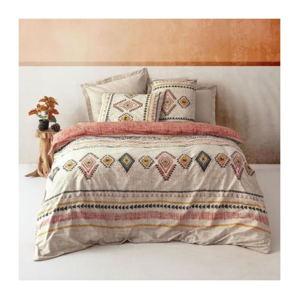 GENERIQUE Parure de lit - 129CTN62802 - 1 housse de couette 220 x 240 cm + 2 taies d'oreiller 60 x 60 cm - 100% coton ranforcé - Rouge