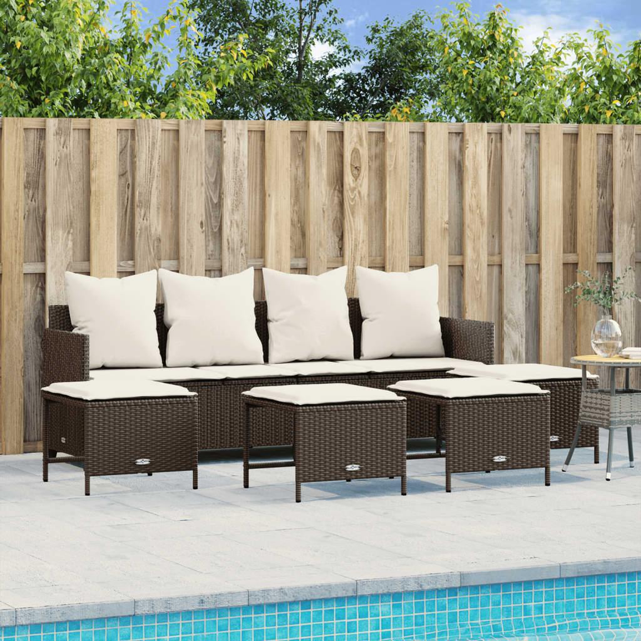 VIDAXL Salon de jardin avec coussins 5 pcs marron resine tressee