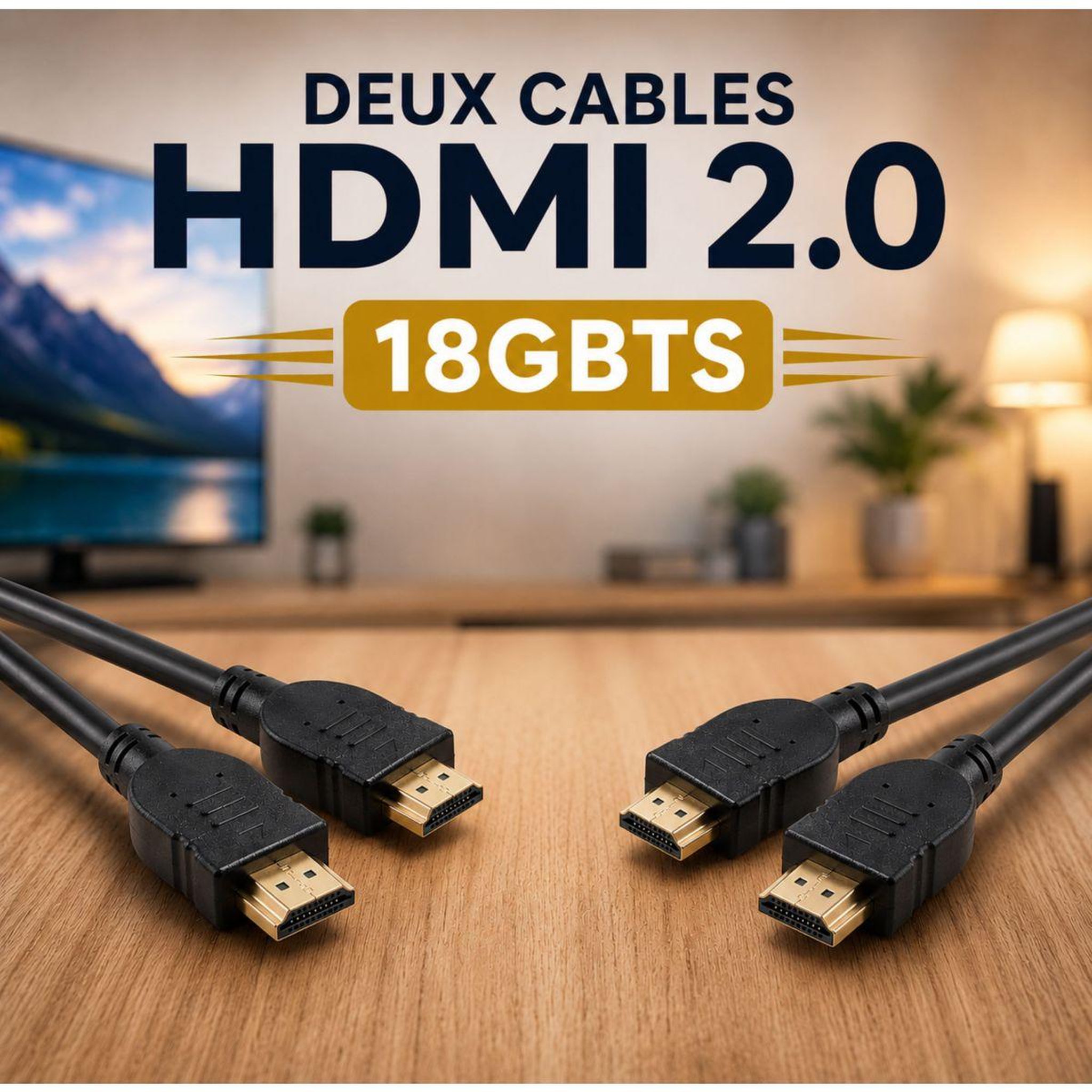 Voir la diapositive 2 : ESSENTIEL B Câble hdmi x2 hdmi 2m noir droit 2.0