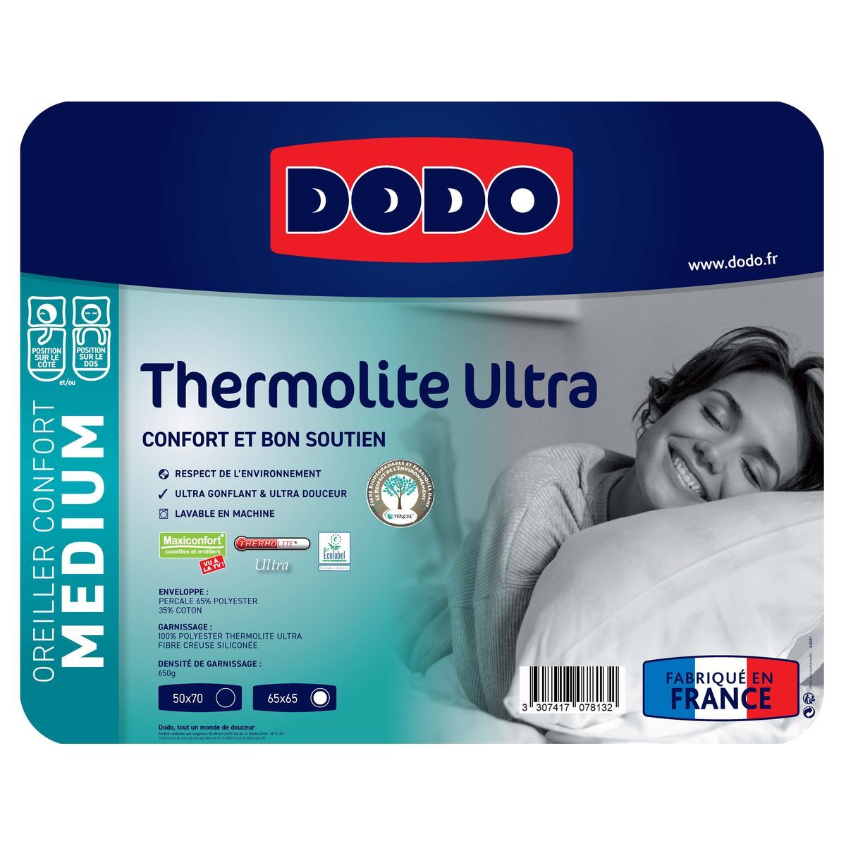 DODO Oreiller confort Médium  Thermolite Ultra