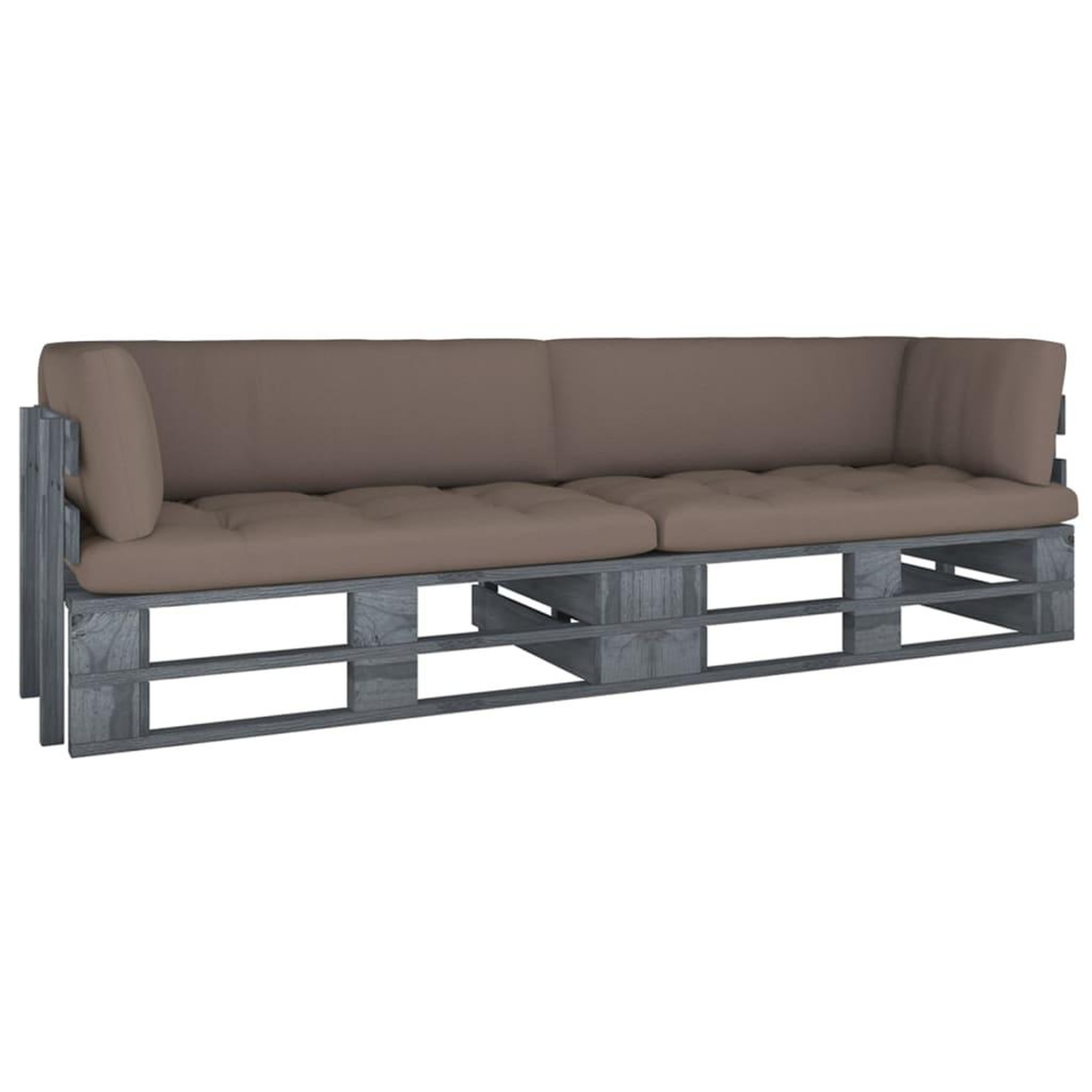 VIDAXL Canape palette 2 places avec coussins pin impregne de gris