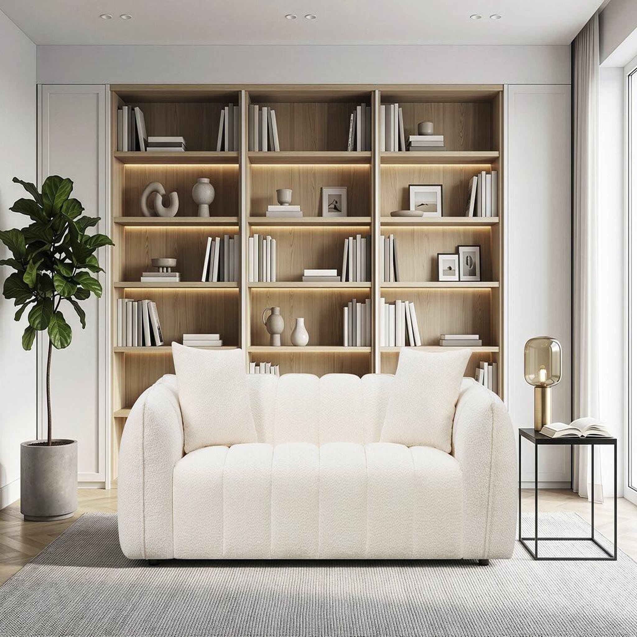 Voir la diapositive 2 : Habitat et Jardin Canapé droit en tissu style bubble  balzac  - 3 places - crème
