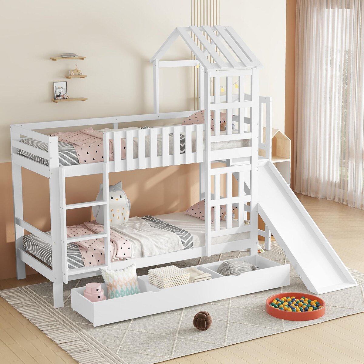 MERAX Lit superposé 90x200cm coloris blanc pin et mdf