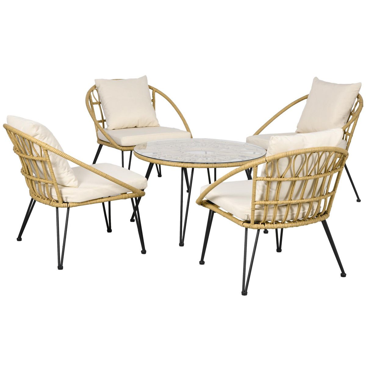 OUTSUNNY Ensemble salon de jardin bas style bohème 4 places 5 pcs avec coussins