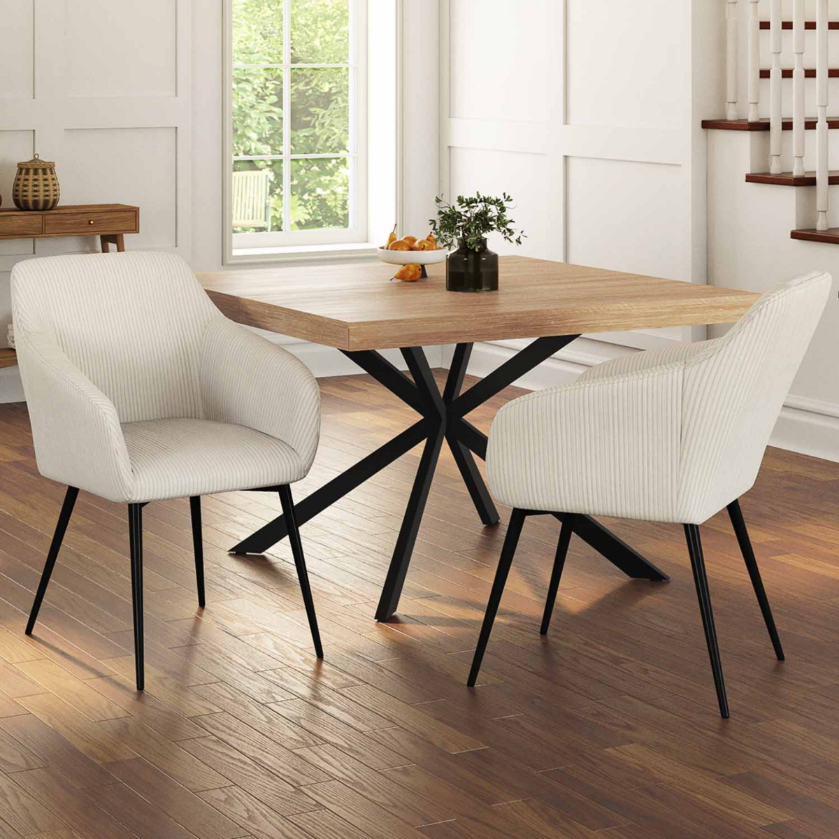 ID MARKET Lot de 2 chaises de salle à manger, fauteuils de table JANY en velours côtelé beige