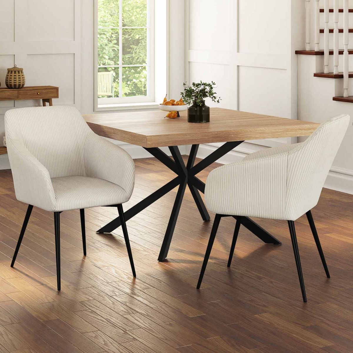 ID MARKET Lot de 2 chaises de salle à manger, fauteuils de table JANY en velours côtelé beige