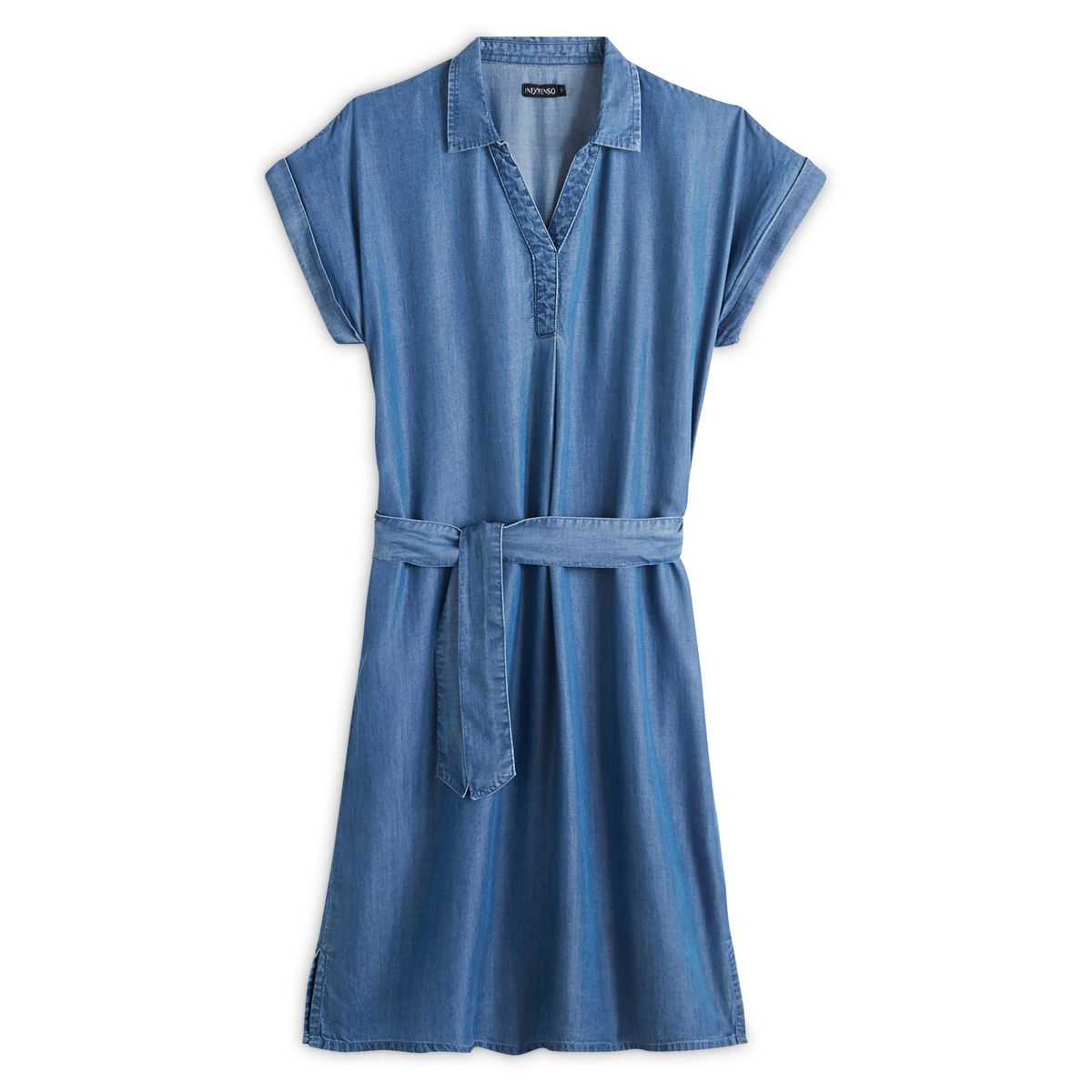 INEXTENSO Robe manches courtes avec ceinture en jean femme