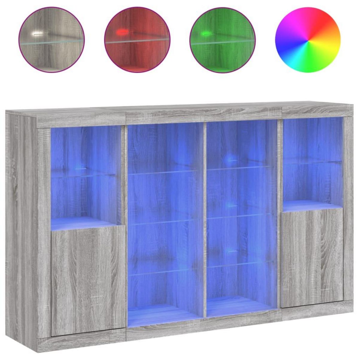 VIDAXL Buffets avec lumieres LED 3 pcs sonoma gris bois d'ingenierie