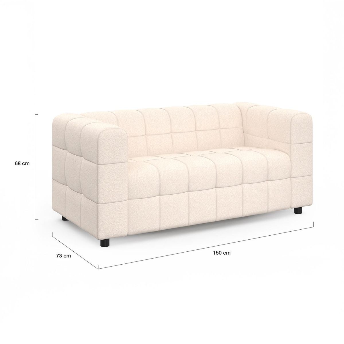 ID MARKET Canapé droit 2 places capitonné AMANCE en tissu bouclette blanc