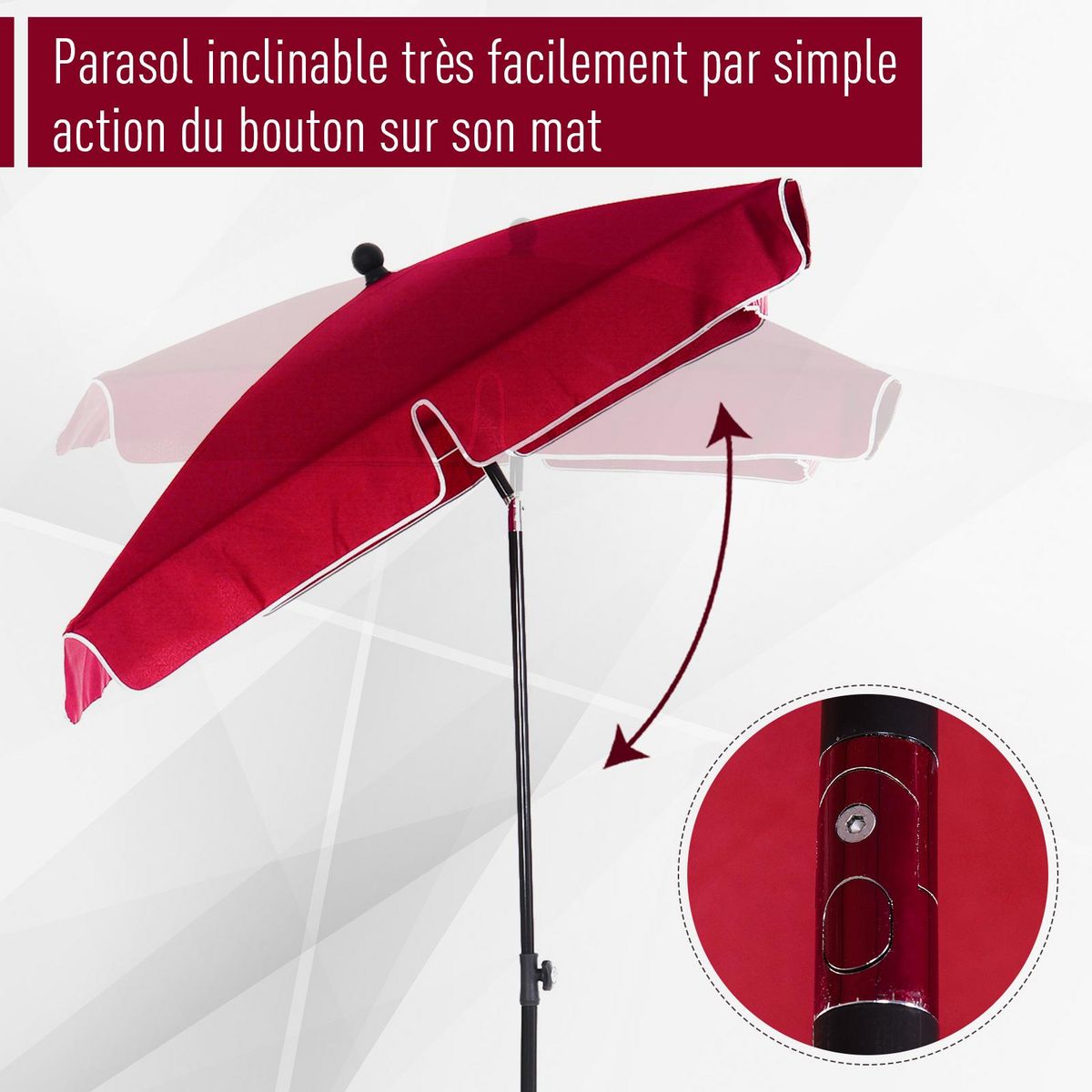 OUTSUNNY Parasol rectangulaire inclinable alu acier polyester haute densité diamètre 2 m rouge