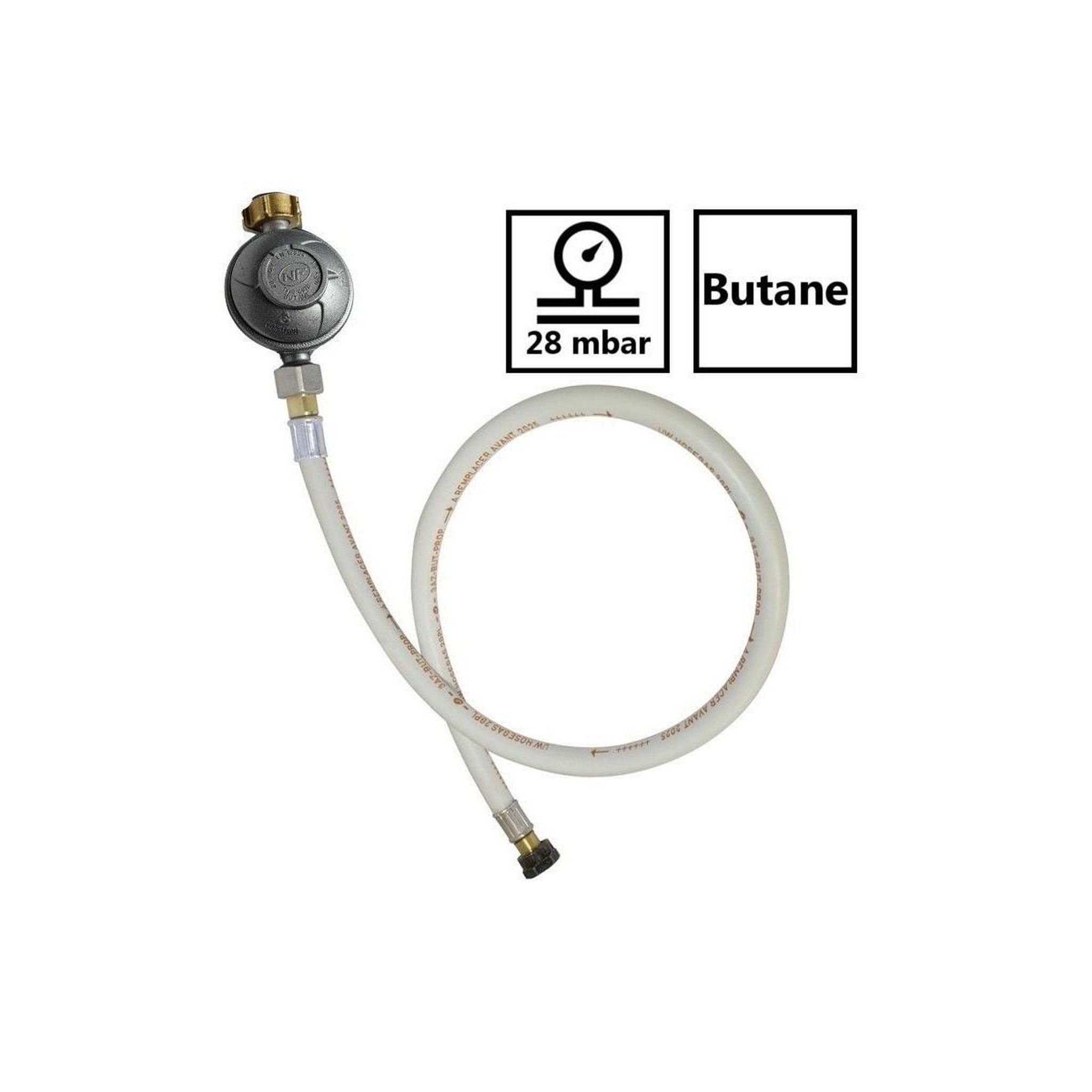 Voir la diapositive 2 : Proweltek Kit détendeur 28 mbar vissable gaz butane + tuyau gaz flexible 1.50 m à embouts vissables