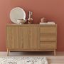 Voir la diapositive 2 : SWEEEK Buffet en décor bois 2 portes et 3 tiroirs. buffet bas. L 120 x l 39 H 76cm - Dune
