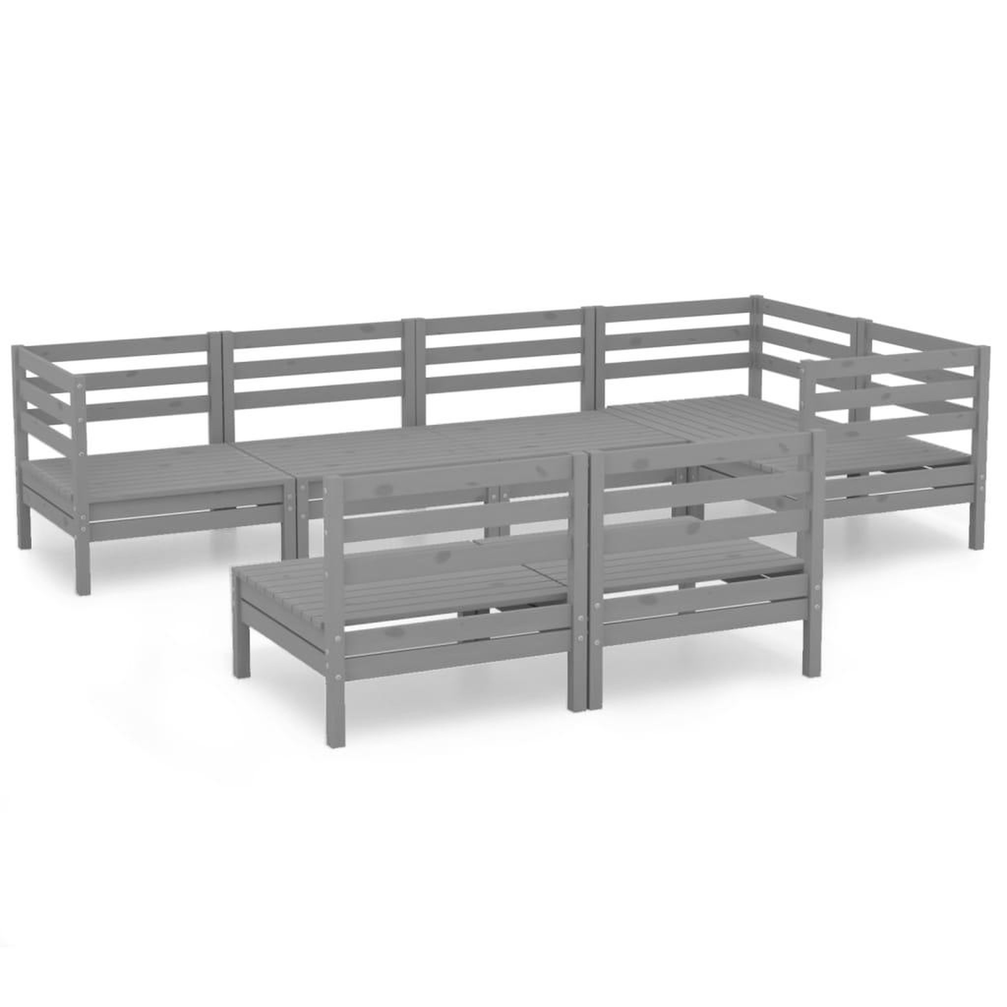 Voir la diapositive 2 : VIDAXL Salon de jardin 7 pcs Bois de pin massif Gris