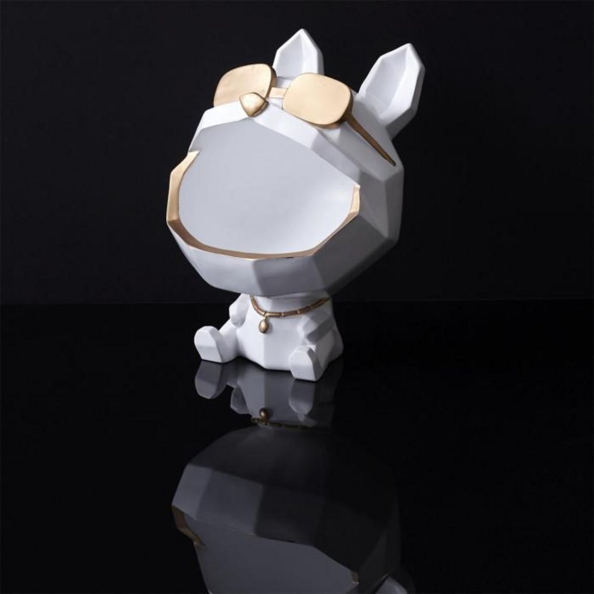 Paris Prix Statuette & Vide-Poche  Chien à Lunettes  23cm Blanc