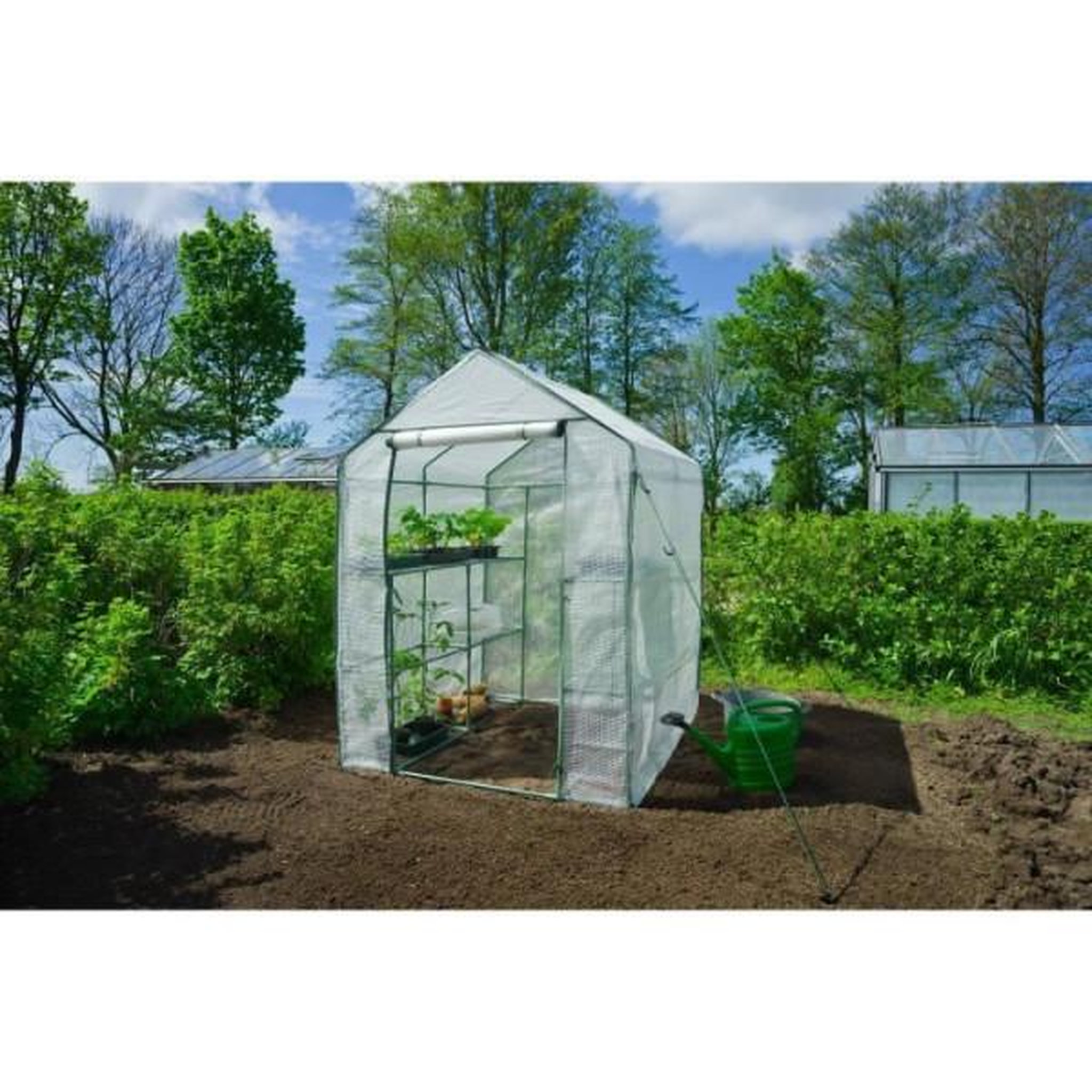 Voir la diapositive 2 : NATURE Serre de Jardin - NATURE - H195 x 143 x 143 - 2 étageres - PE armé 140 g/m² - Vert