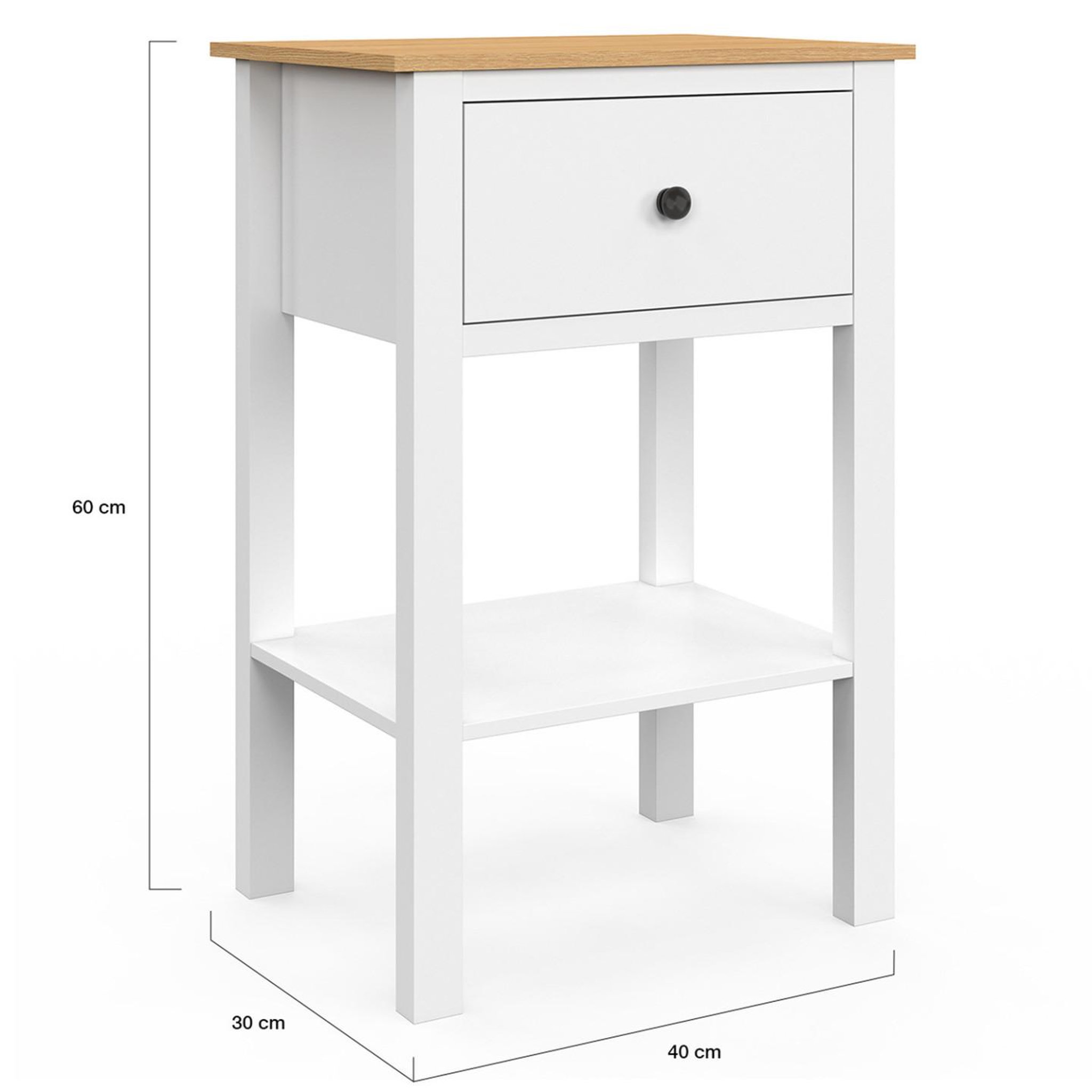 Voir la diapositive 4 : ID MARKET Lot de 2 tables de chevet achille 1 tiroir et 1 tablette blanc et plateau bois