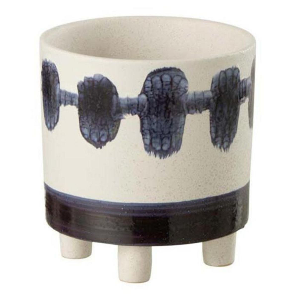 Paris Prix Cache-Pot Design  Brush  16cm Blanc & Bleu
