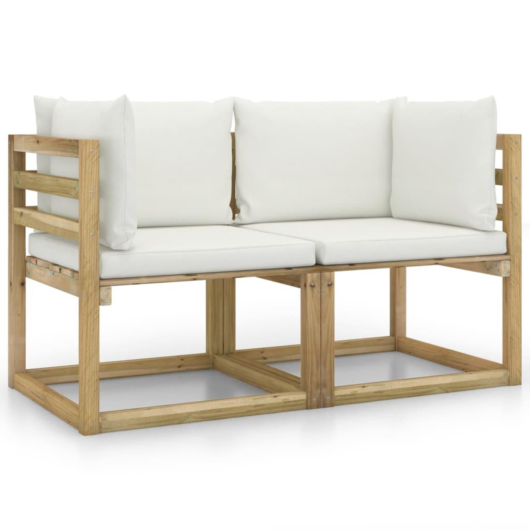 Voir la diapositive 2 : VIDAXL Canapes d'angle de jardin 2pcs et coussins Pin impregne de vert