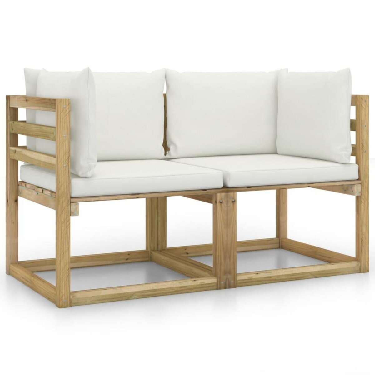 VIDAXL Canapes d'angle de jardin 2pcs et coussins Pin impregne de vert