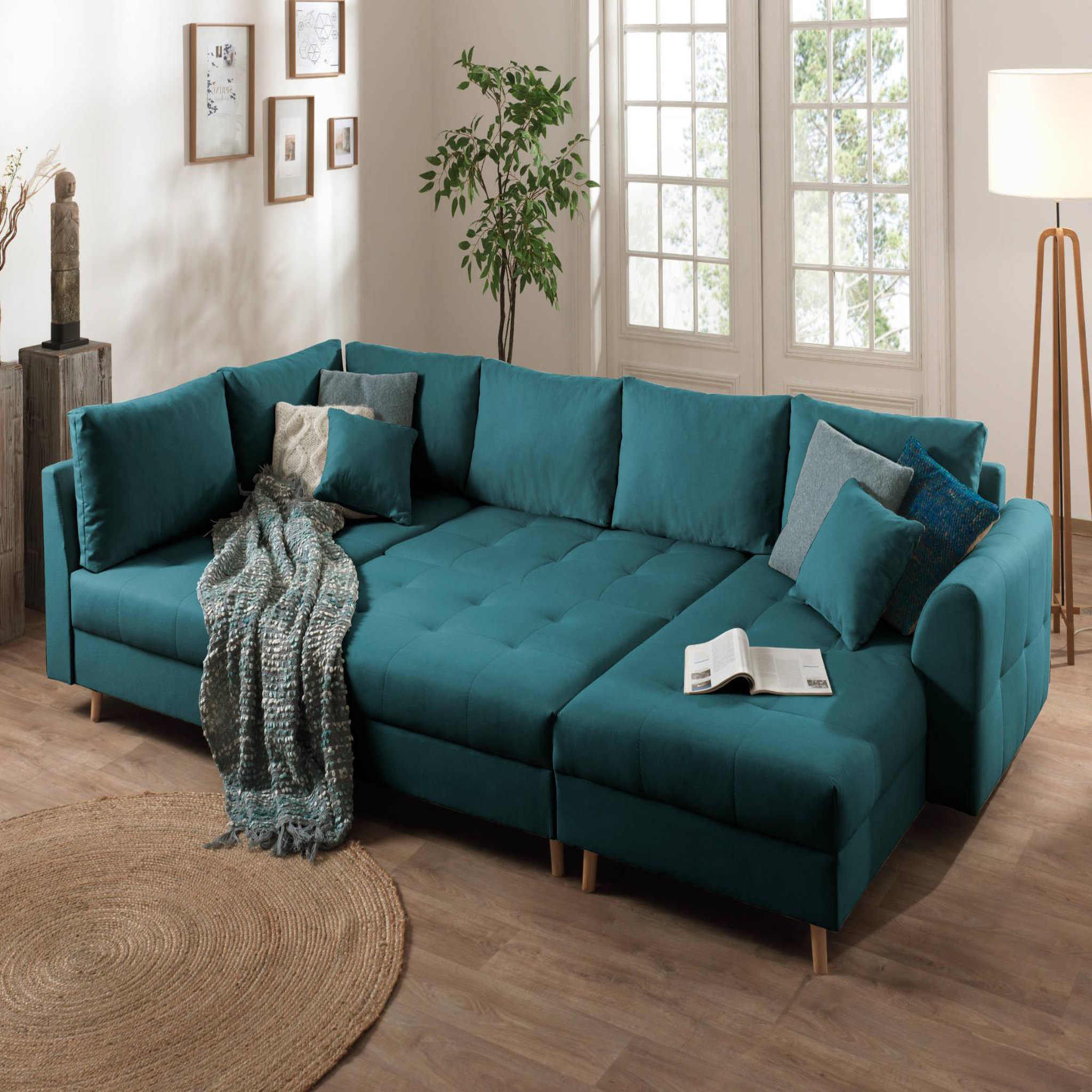 Voir la diapositive 3 : LISA DESIGN Rune - canapé panoramique avec pouf d'appoint - 7 places - style scandinave - gauche