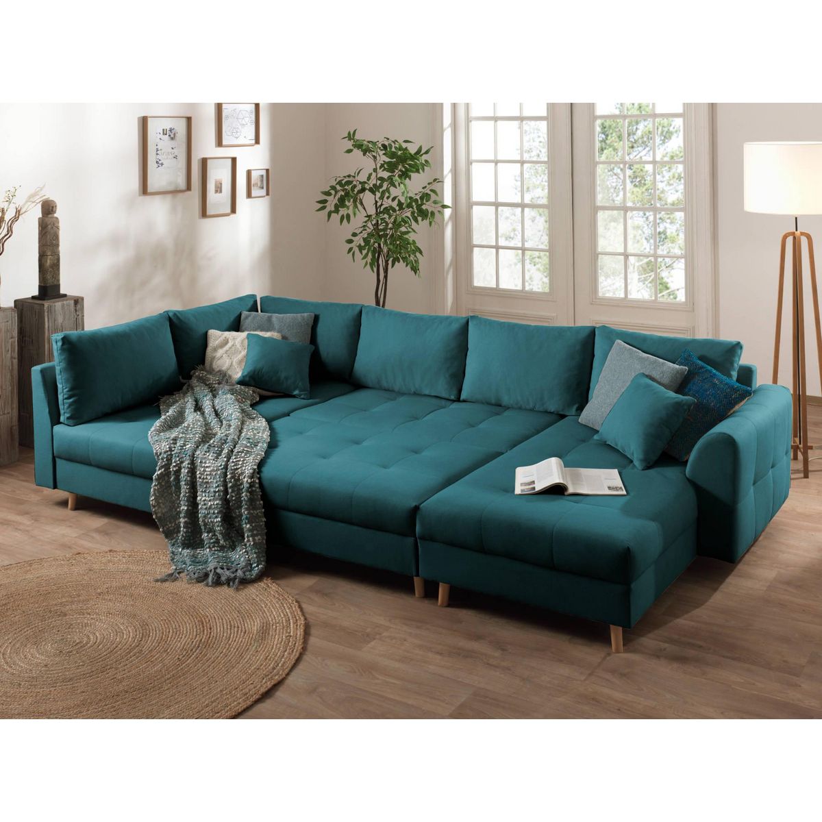 LISA DESIGN Rune - canapé panoramique avec pouf d'appoint - 7 places - style scandinave - gauche