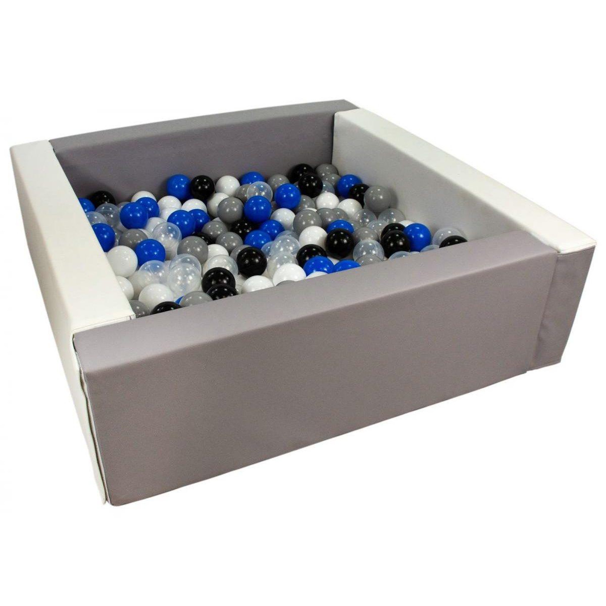 VELINDA Piscine à balles carrée avec 200 balles - blanc, gris/noir, blanc, transparent, bleu, gris