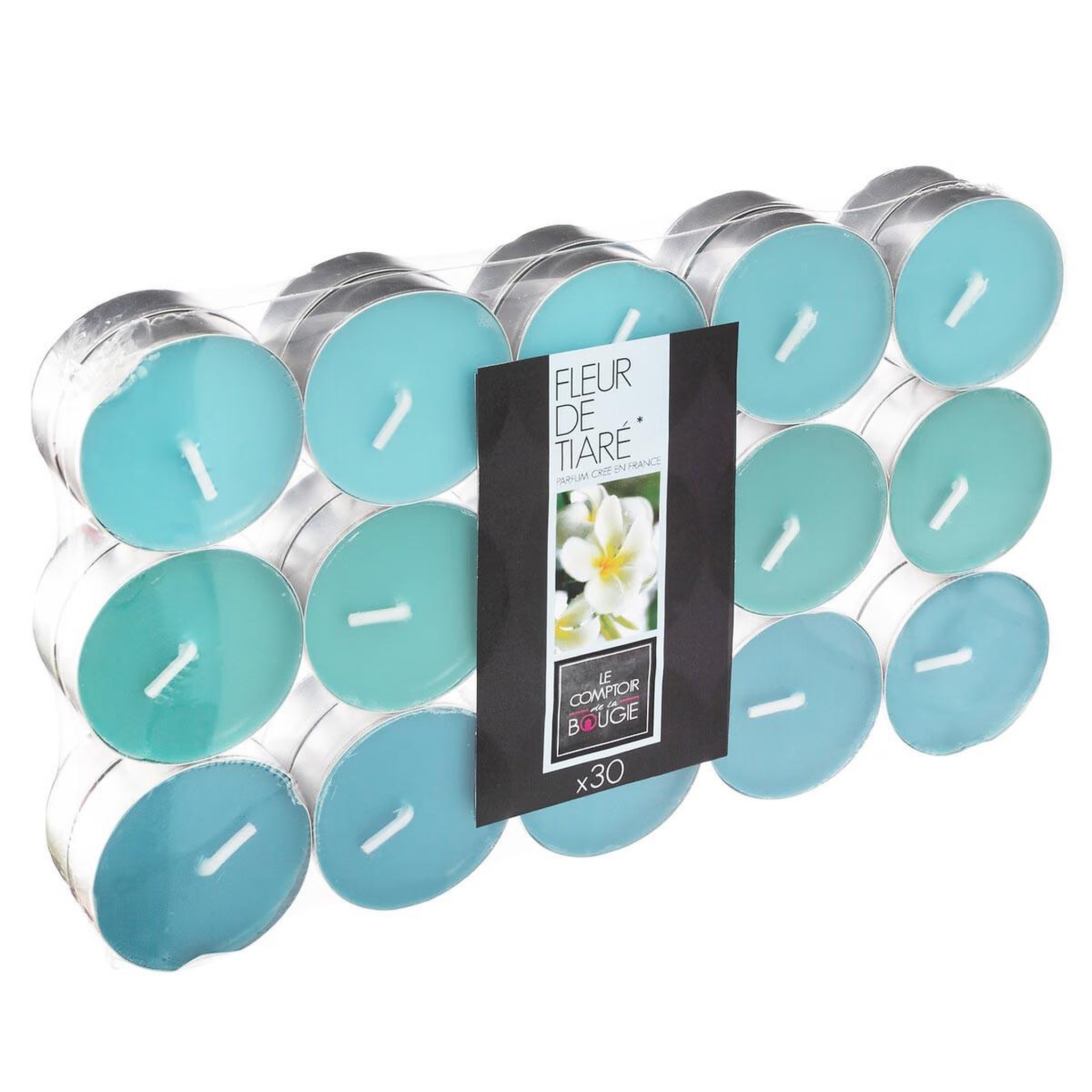 COMPTOIR DE LA BOUGIE Lot de 30 bougies chauffe-plat parfumées 3,7cm fleur de tiaré