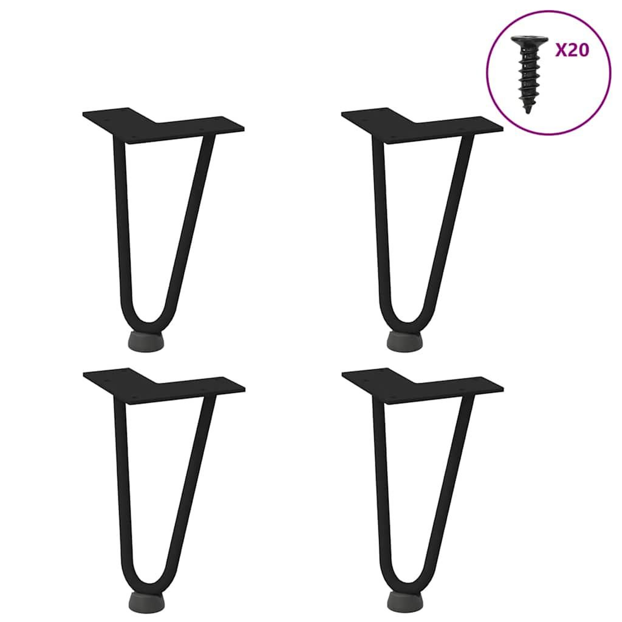 VIDAXL Pieds de table en forme d'epingle a cheveux 4 pcs noir 20 cm