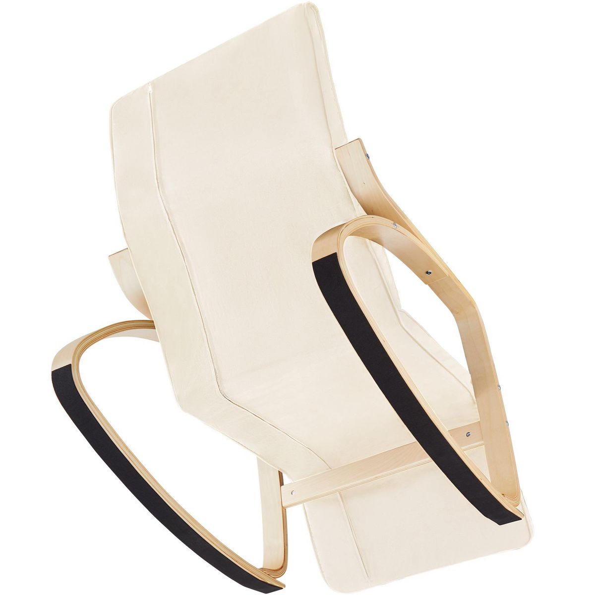 tectake Fauteuil à bascule Avec des accoudoirs, cadre en bois de bouleau beige