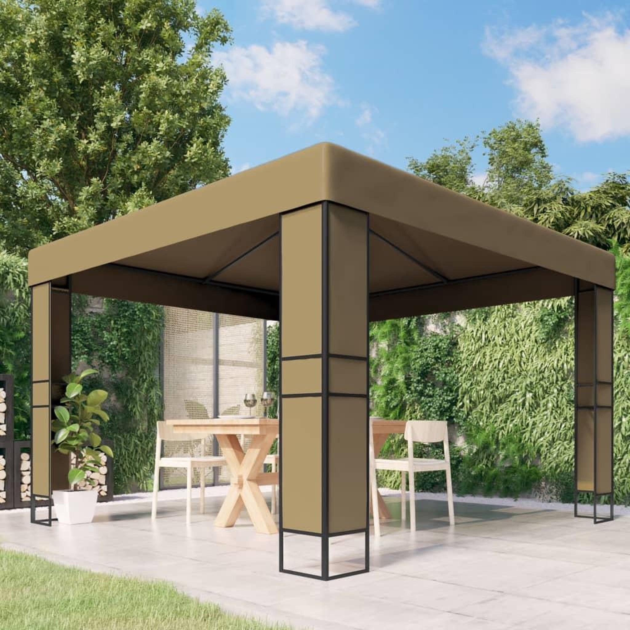 Voir la diapositive 1 : VIDAXL Belvedere avec double toit 3x3x2,7 m Taupe 180 g/m^2