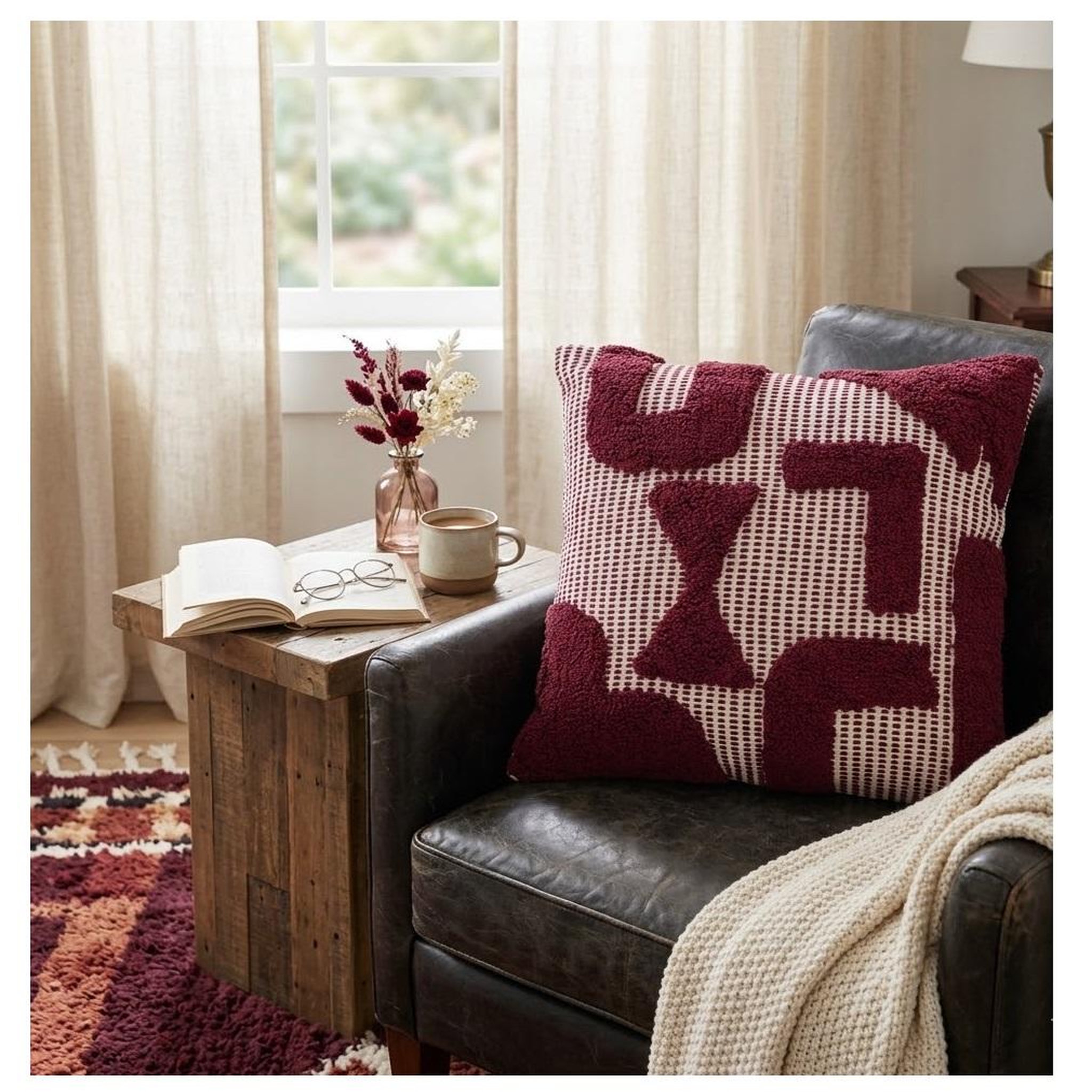 Voir la diapositive 2 : Eden Coussin en coton tufte poppy colors