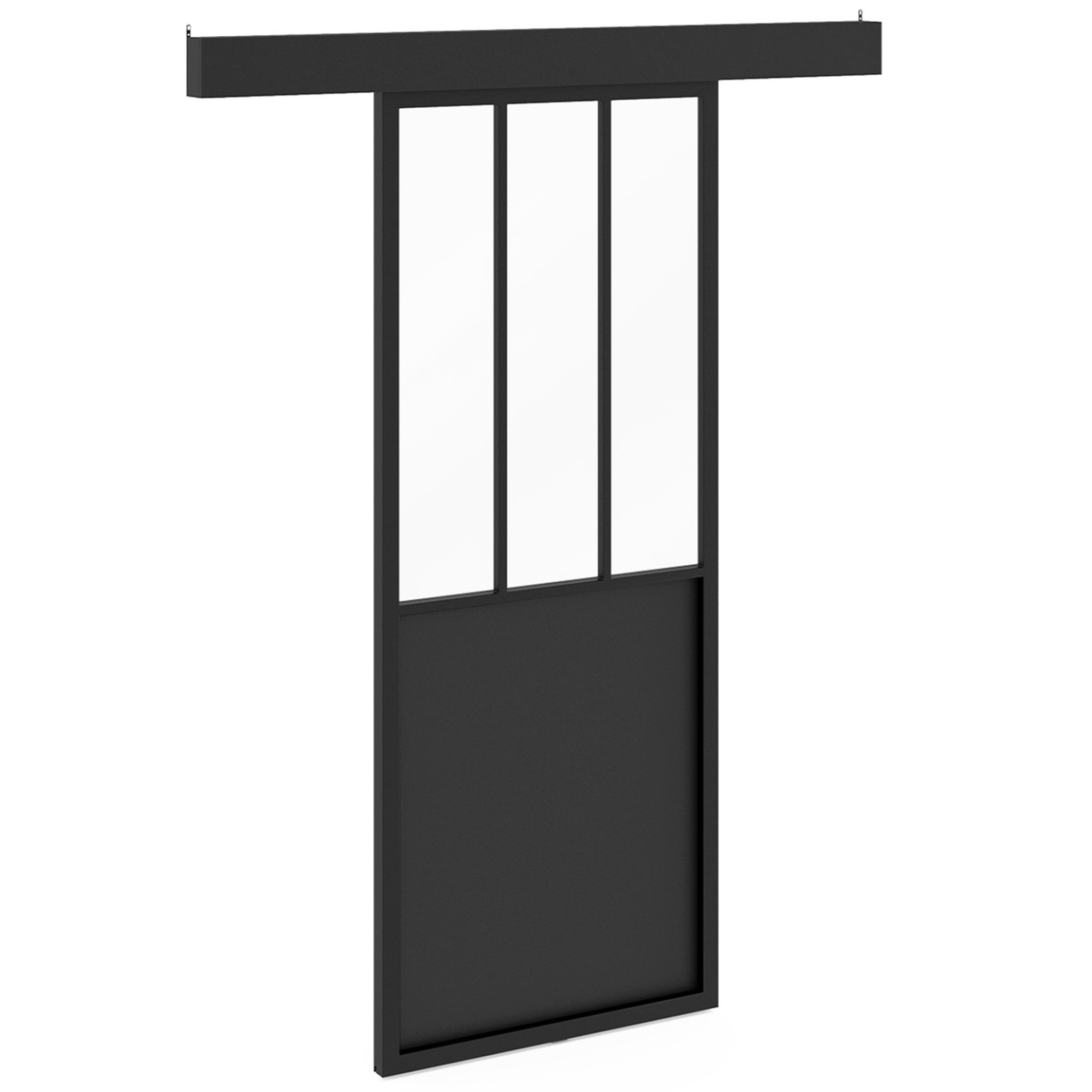 Voir la diapositive 3 : ID MARKET Kit porte coulissante verrière 83 cm en métal + mdf avec rail et fixations