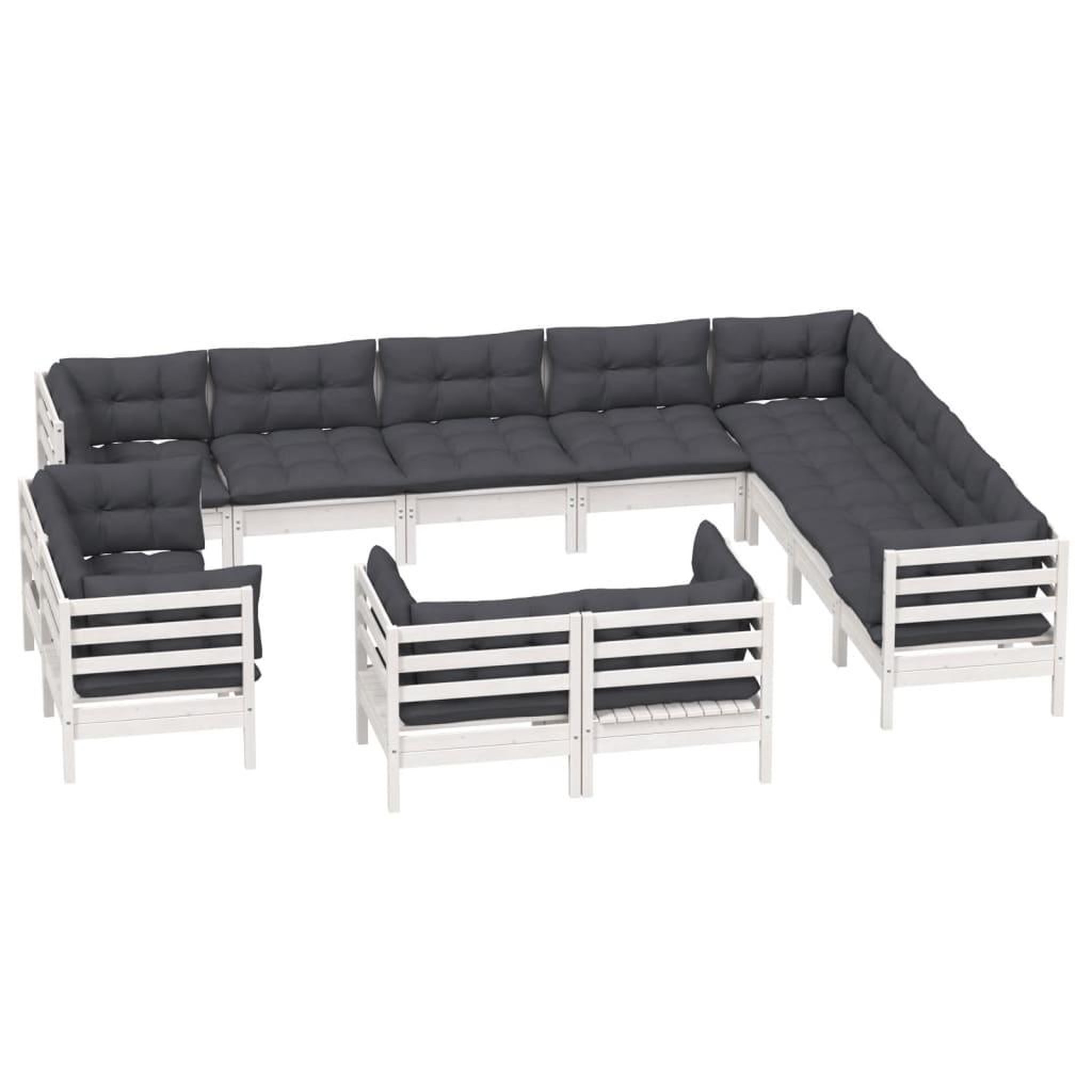 Voir la diapositive 3 : VIDAXL Salon de jardin 12 pcs avec coussins blanc bois de pin solide