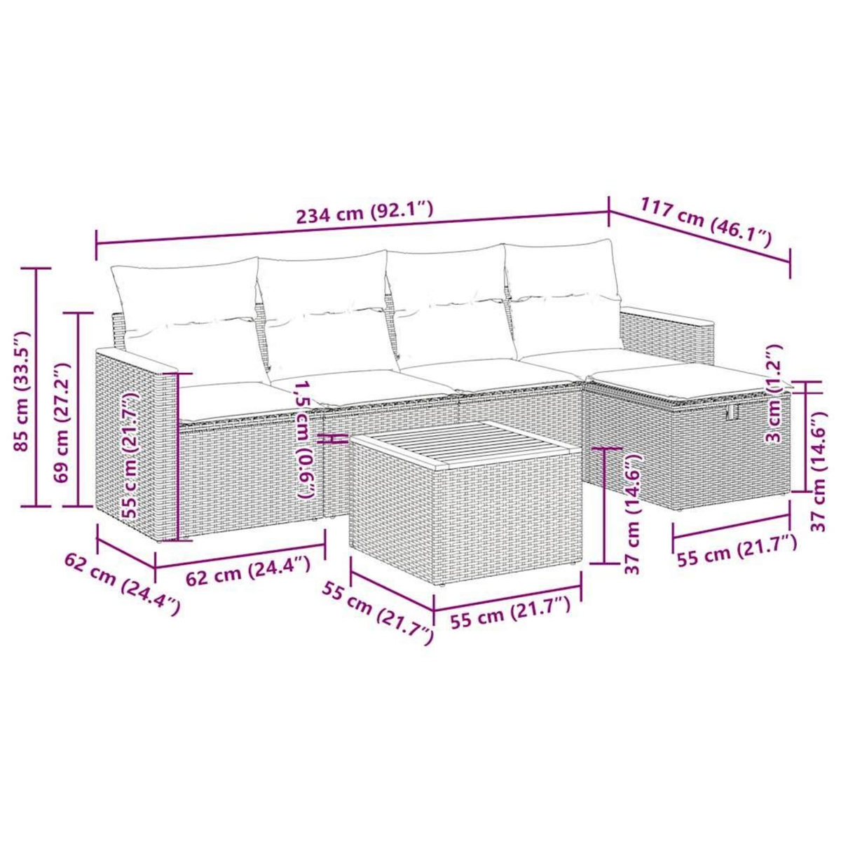 VIDAXL Salon de jardin 6 pcs avec coussins gris resine tressee