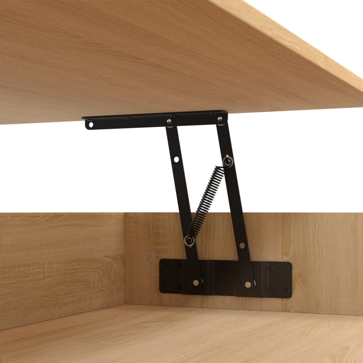 ID MARKET Table basse plateau relevable EDEN carrée bois et blanc