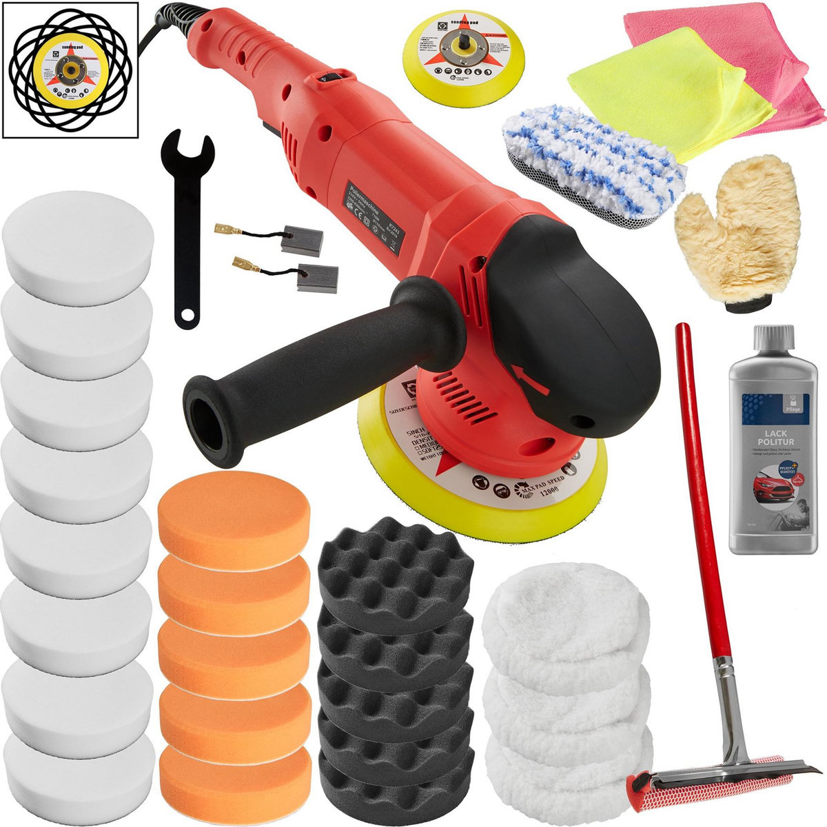 tectake Lustreuse Polisseuse Rectifieuse Excentrique avec 28 Accessoires 710 W noir/rouge