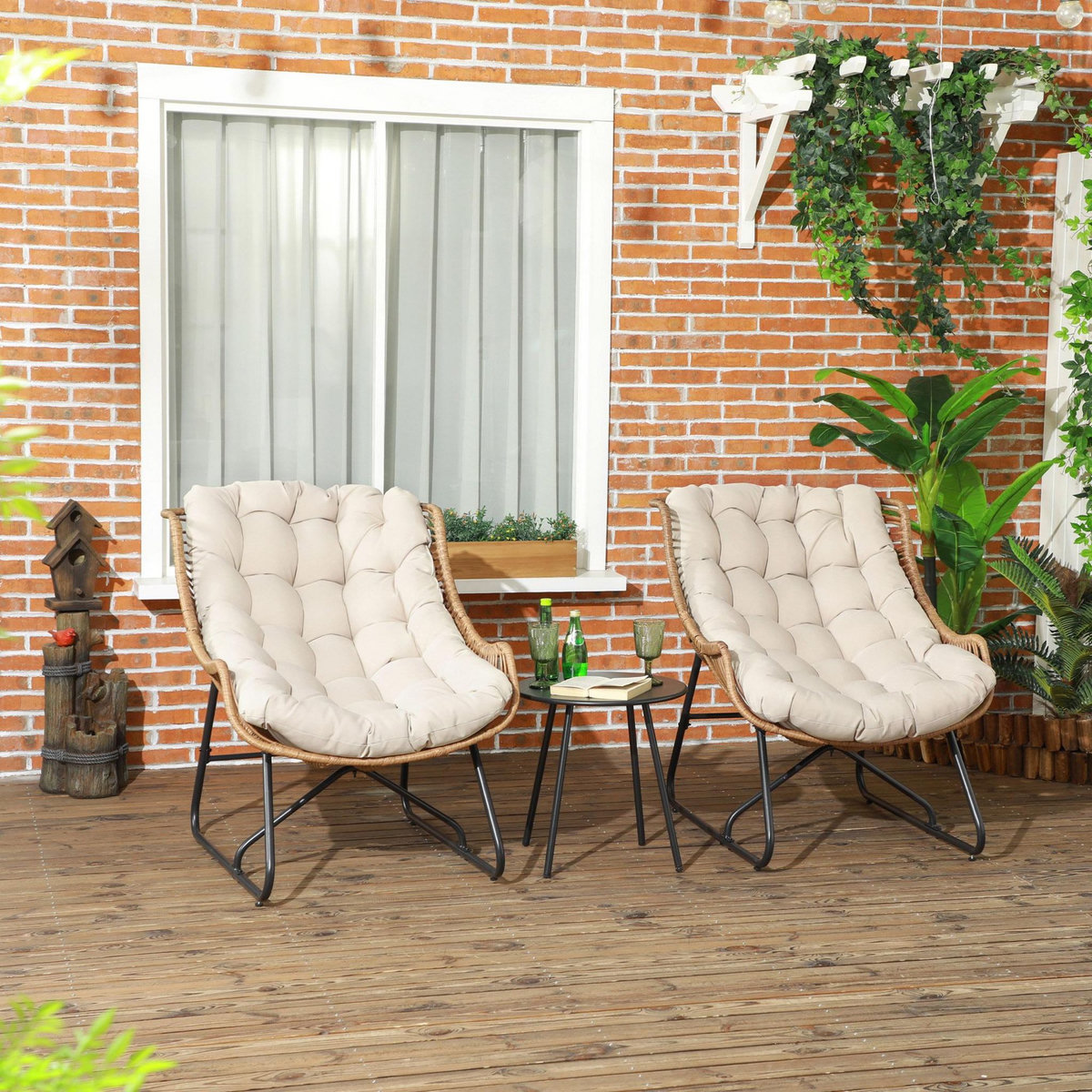OUTSUNNY Ensemble bistrot de jardin 3 pcs 2 chaises table basse coussins beige