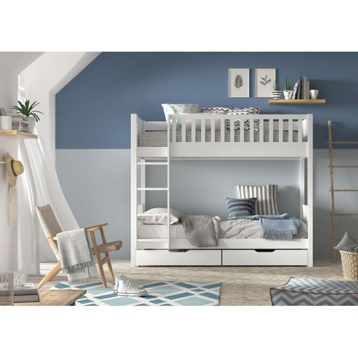 Paris Prix Pack - Lit Superposé Enfant & 2 Tiroirs  Scott  Blanc