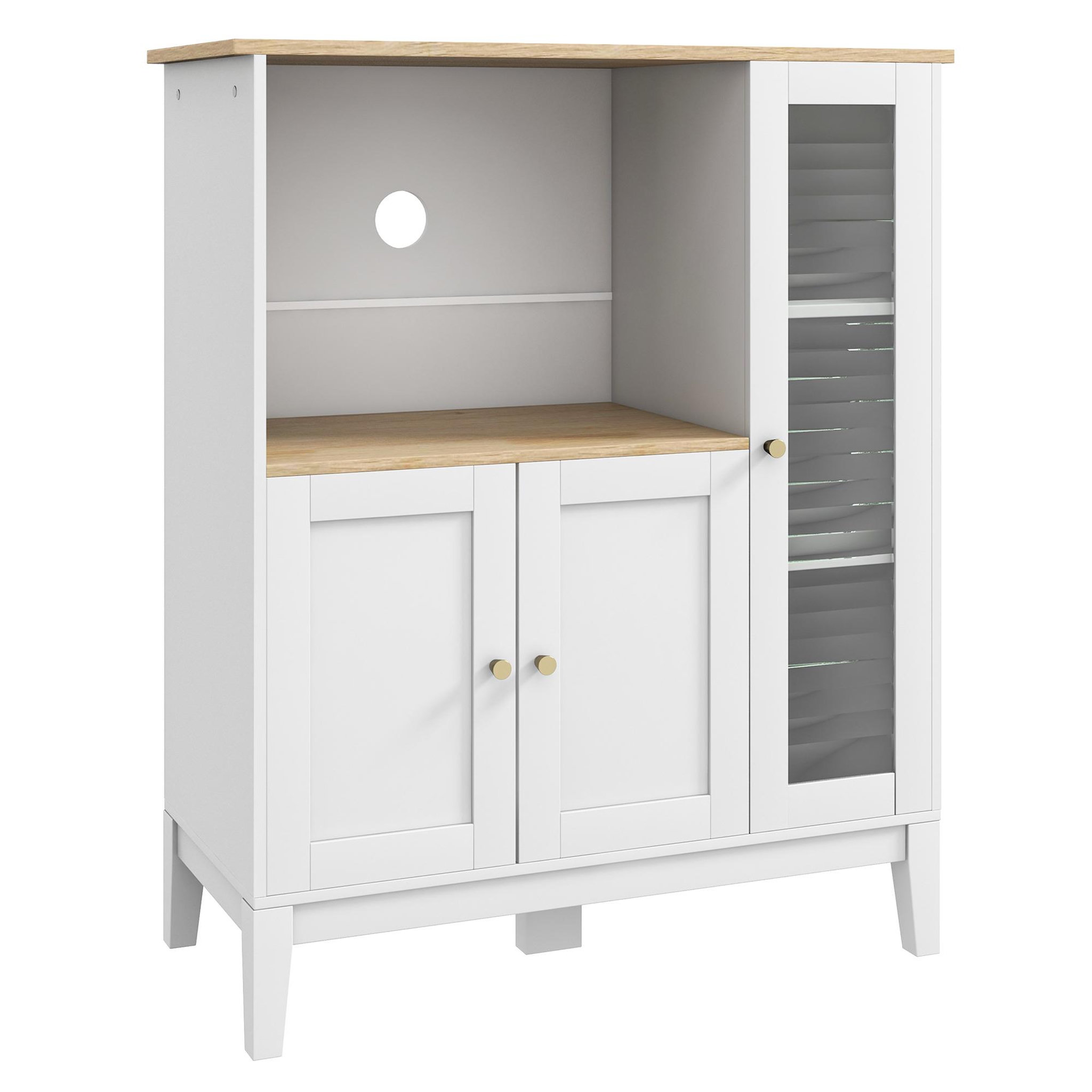 Voir la diapositive 1 : HOMCOM Buffet style classique chic - 3 portes 3 étagères niche petit électroménager - blanc aspect chêne clair