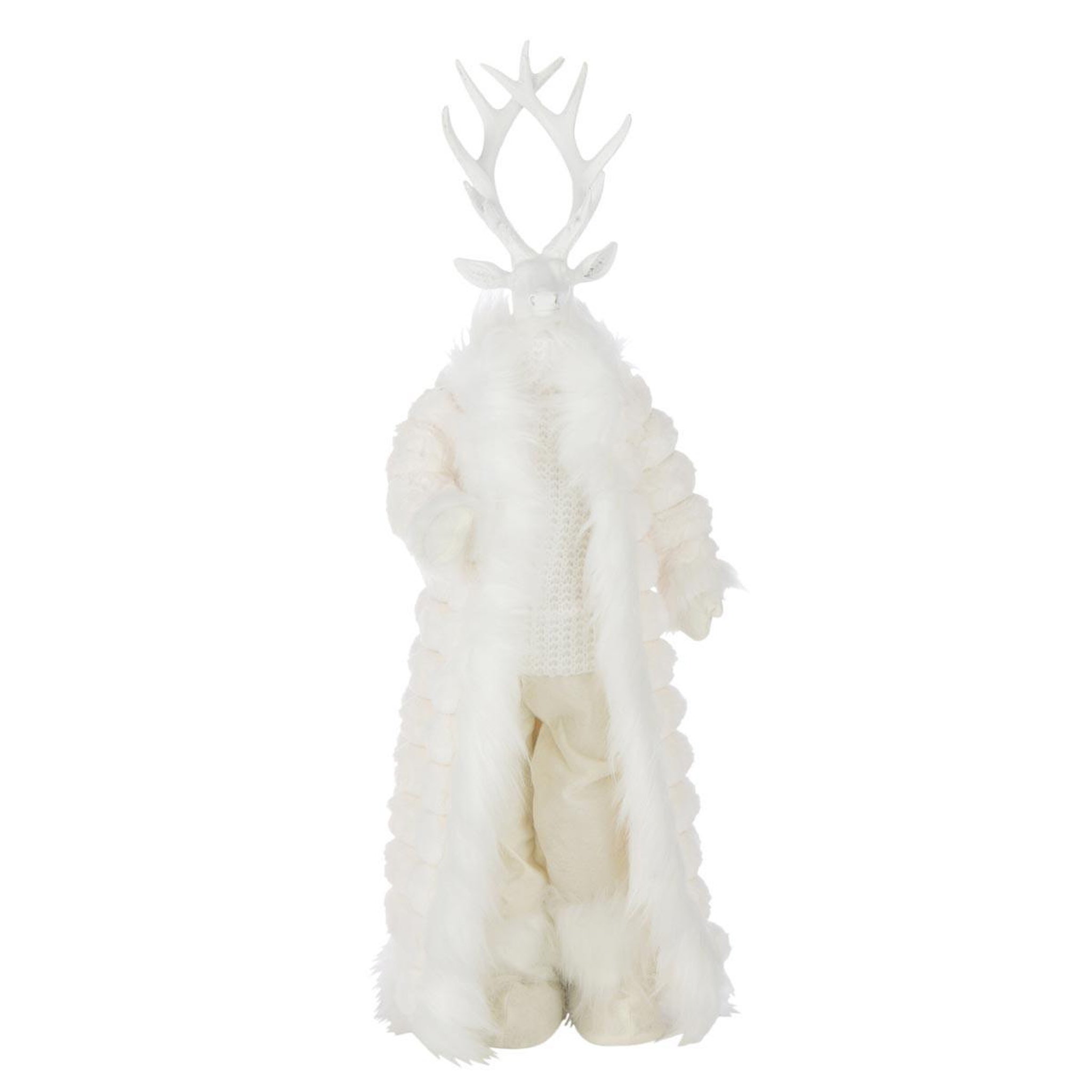 J-LINE Statue cerf debout  manteau  76cm blanc