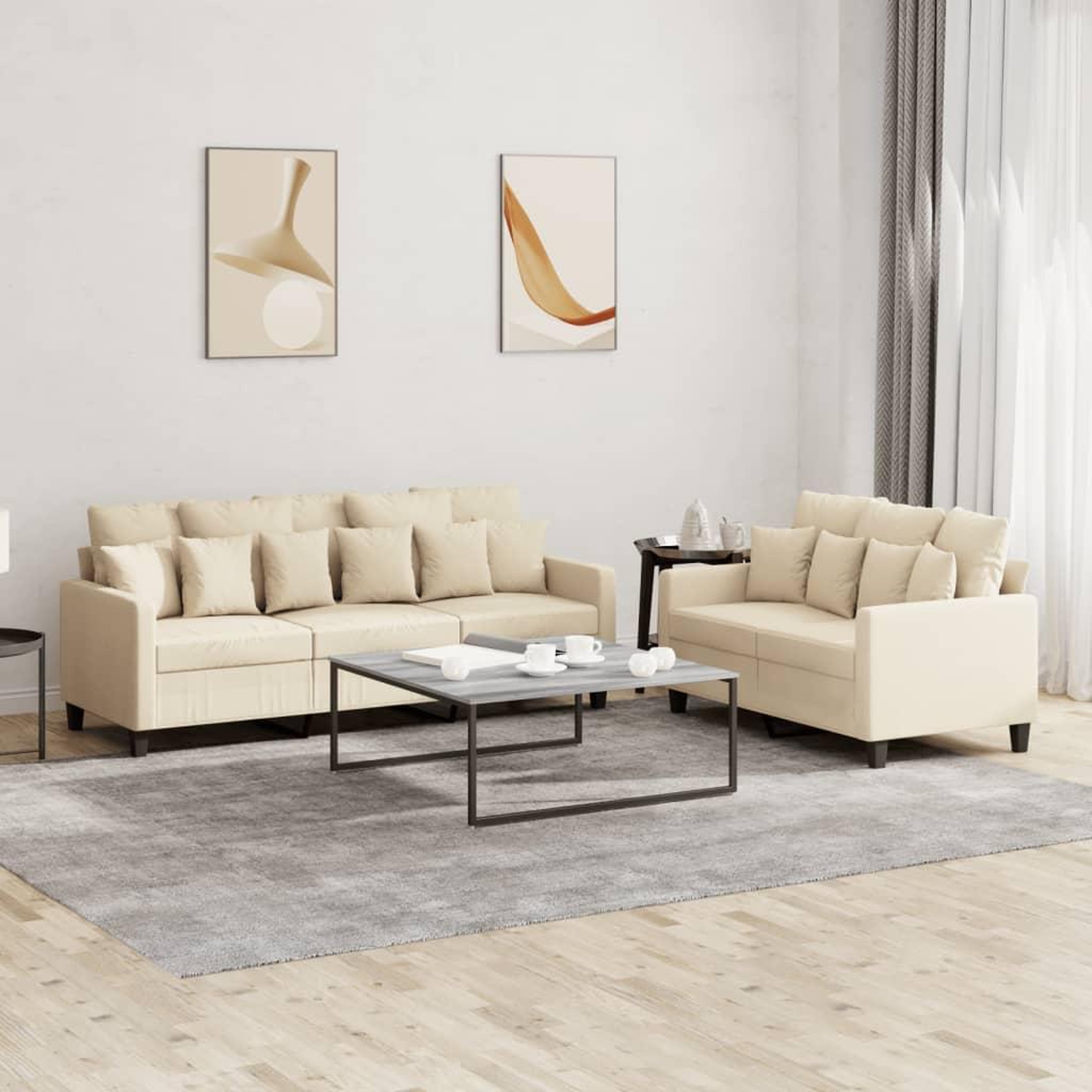 VIDAXL Ensemble de canapes 2 pcs avec coussins Creme Tissu