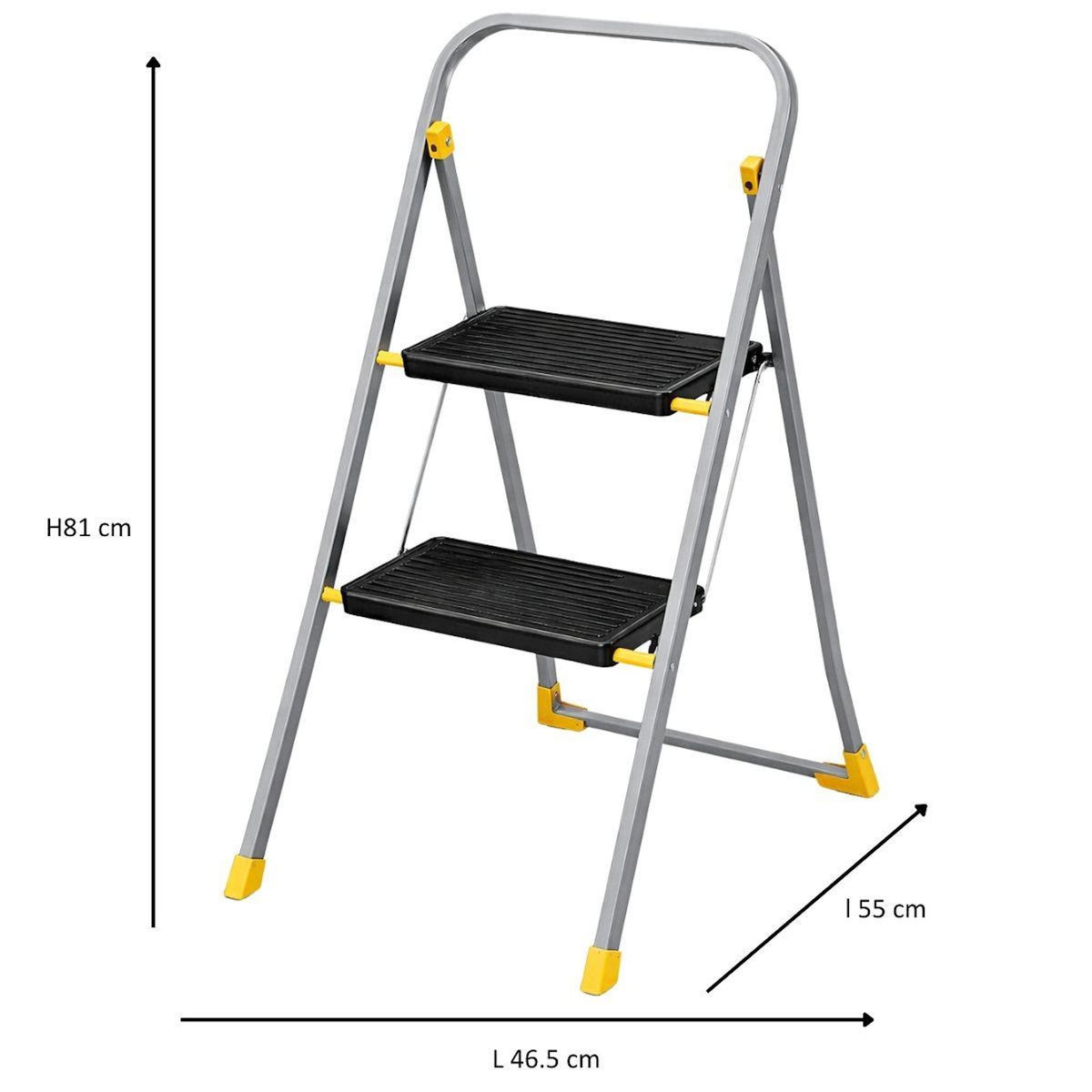 INTEC Escabeau 2 marches Charge 150kg Marche-pied Pliable Pieds anti-dérapants Bricolage Maison Chantier INTEC