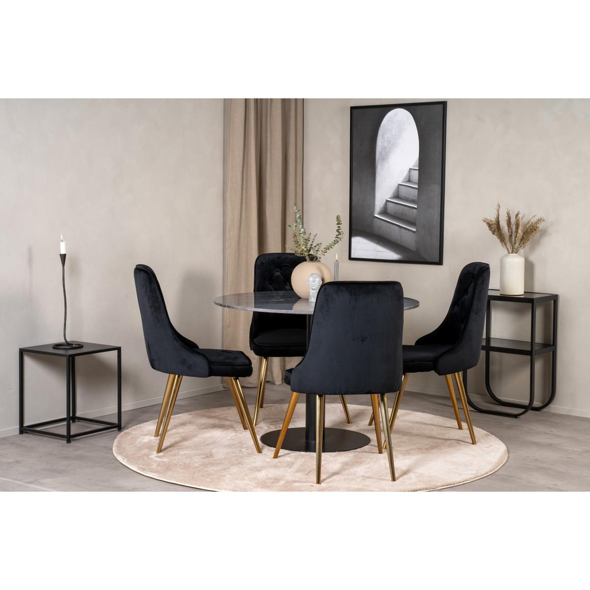 Voir la diapositive 5 : Paris Prix Ensemble Table à Manger & 4 Chaises  Estelle I & Deluxe II  106cm Gris Foncé & Noir