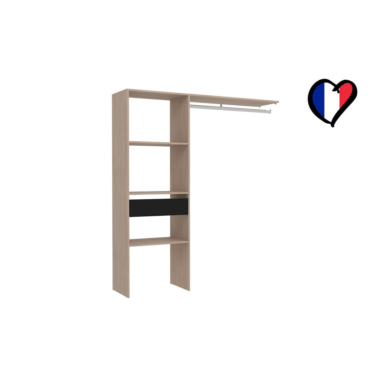 CONCEPT USINE Dressing bois avec 3 étagères, 1 tiroir et une penderie : 160 x 40 x 180 cm ELYSEE