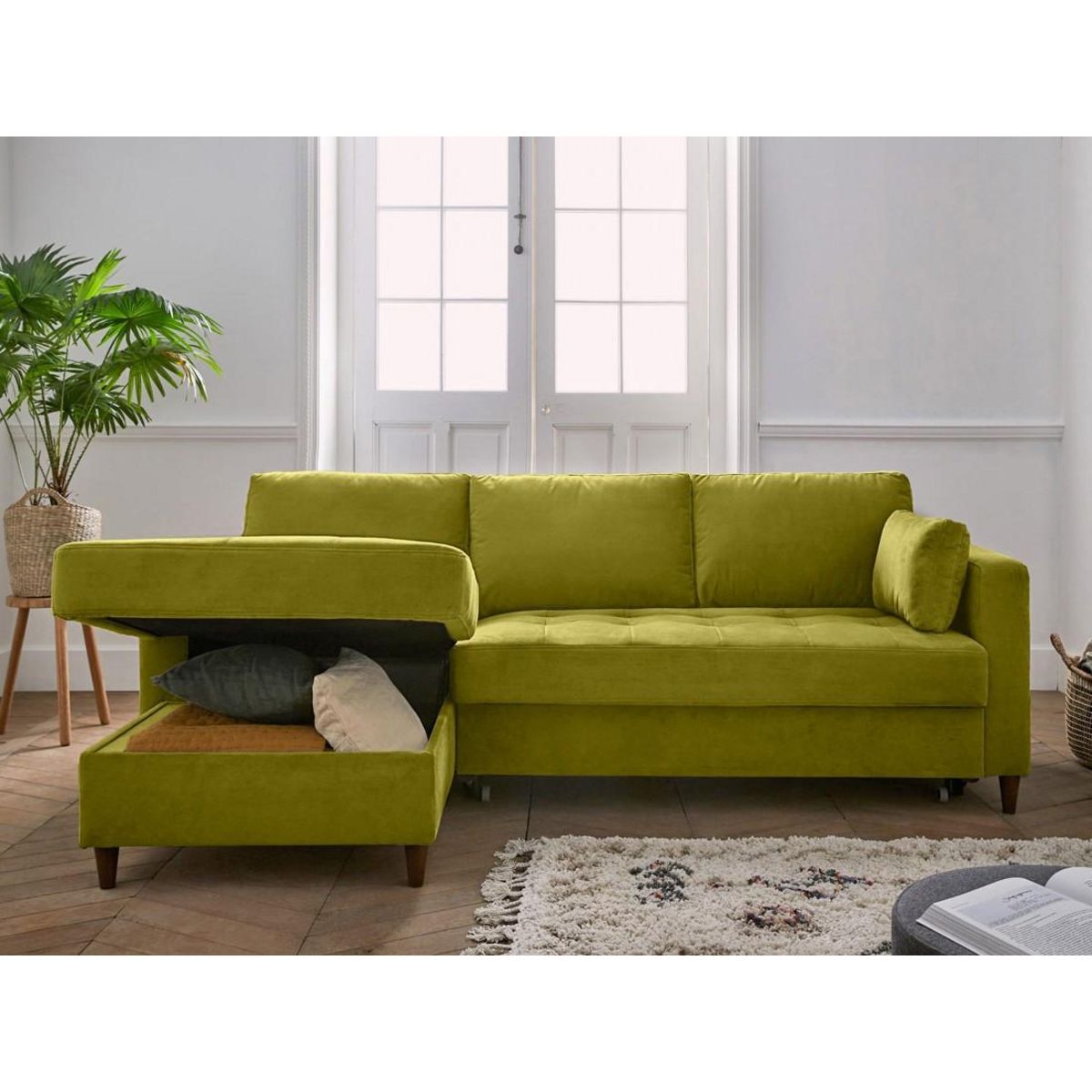 LISA DESIGN Anna - canapé d'angle gauche - 4 places - convertible avec coffre - en velours