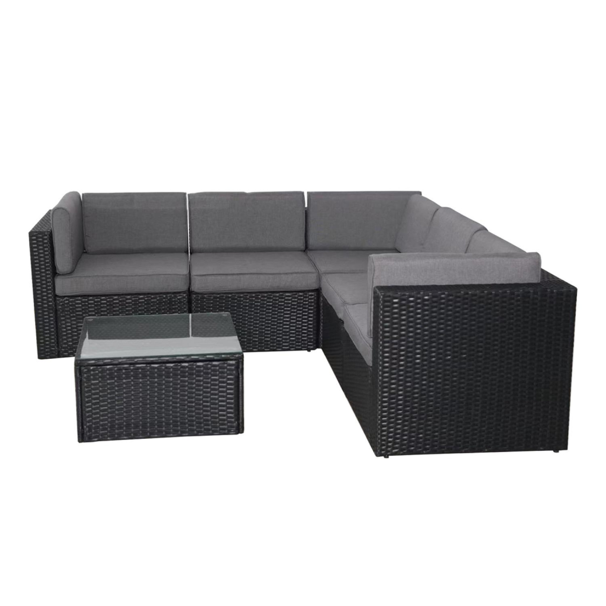 CONCEPT USINE Salon de jardin 5 places en résine tressée avec table noir et gris BIMINI