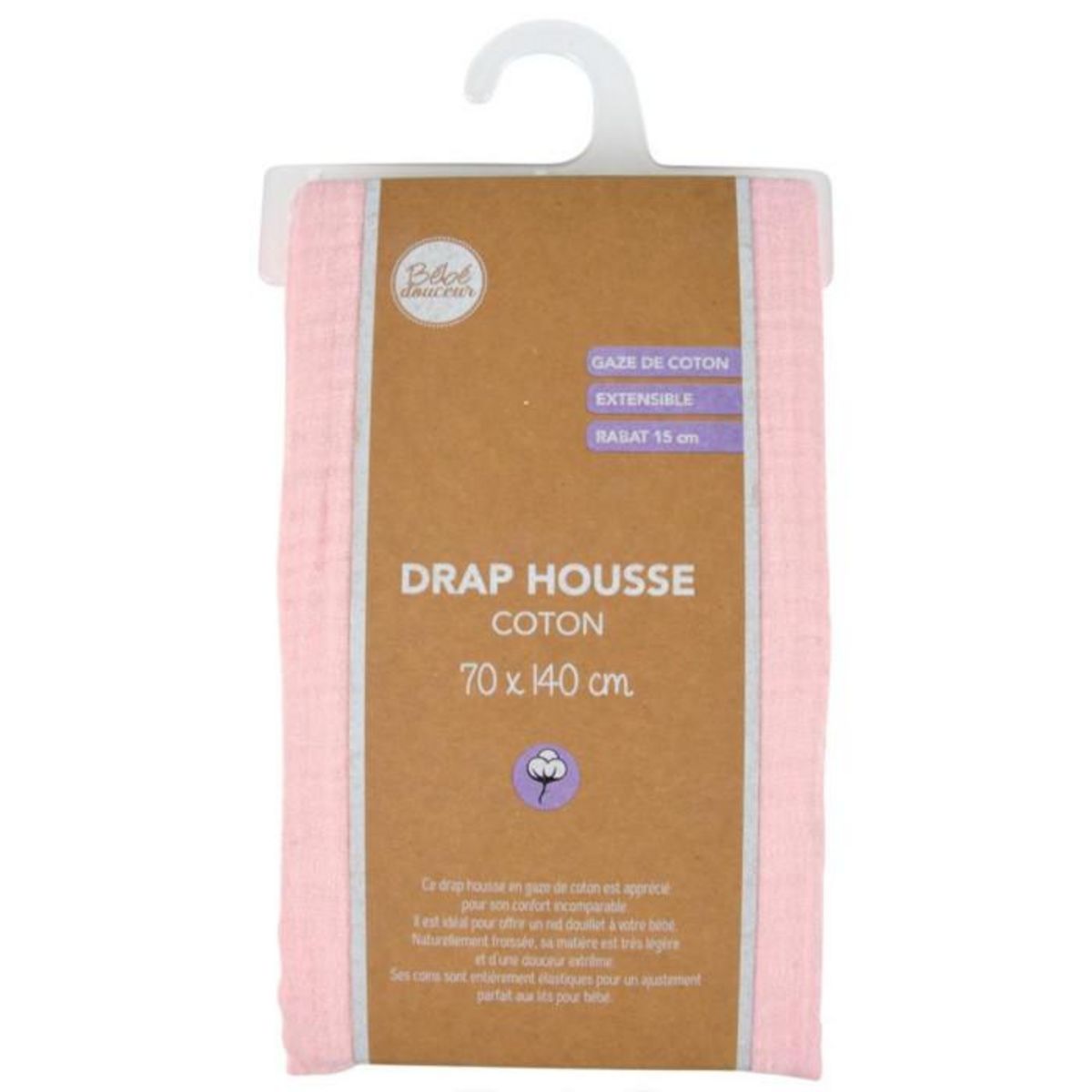 Paris Prix Drap Housse Bébé  Extensible  70x140cm Rose