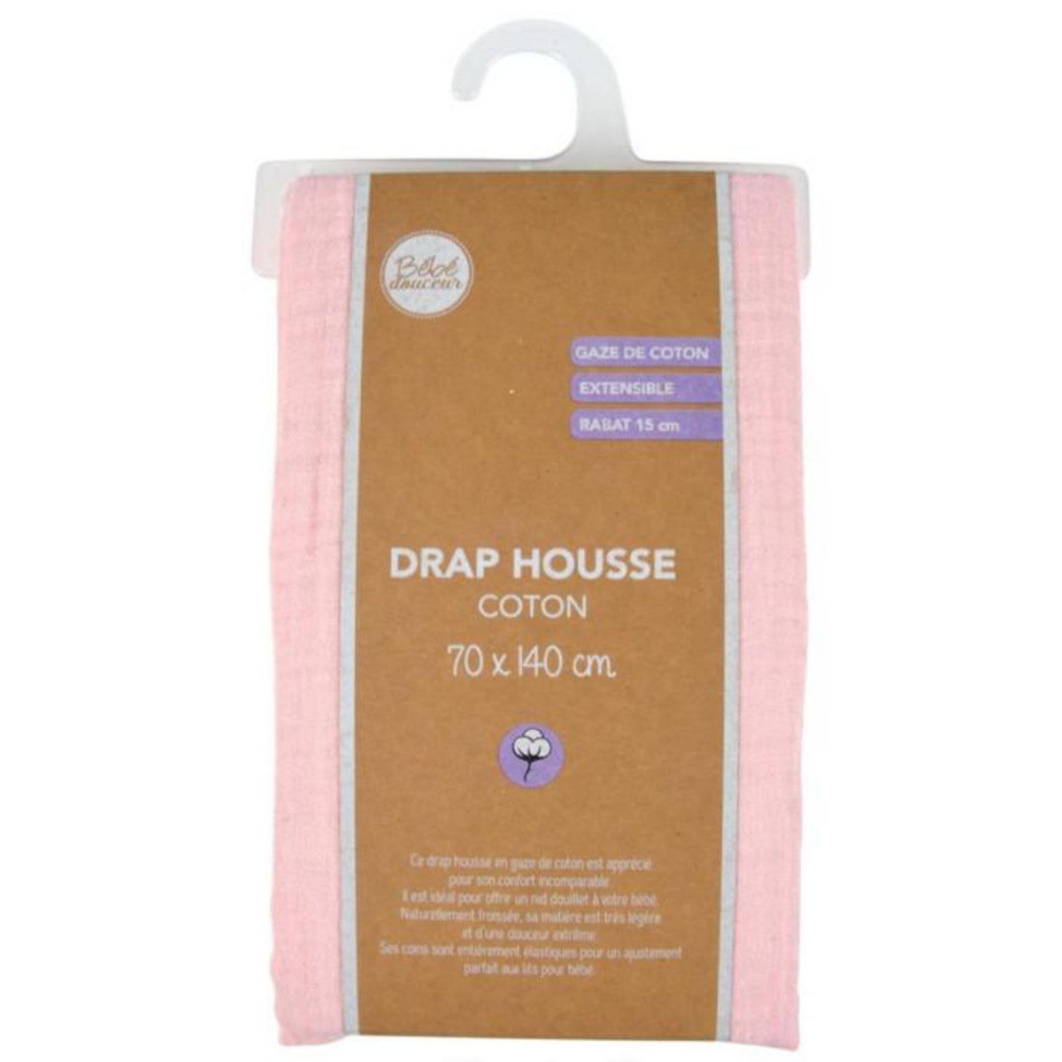 Paris Prix Drap Housse Bébé  Extensible  70x140cm Rose