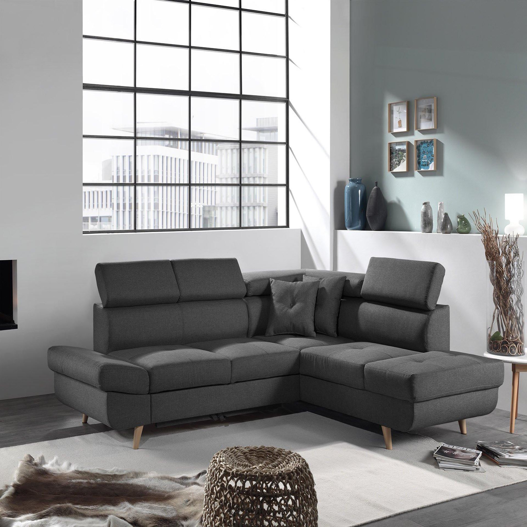 Voir la diapositive 4 : BEST MOBILIER Linea - canapé d'angle droit convertible - 5 places - avec têtières